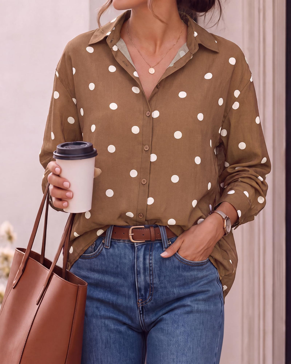 BTFBM Womens Blouses Dressy Casual Floral Long Sleeve Shirts Polka Dot Tops Classic Lapel Collar,Button Cuffs,V Neck Button Down Shirt,Business Casual Outfits,Early Fall Fashion Clothing Trendy
