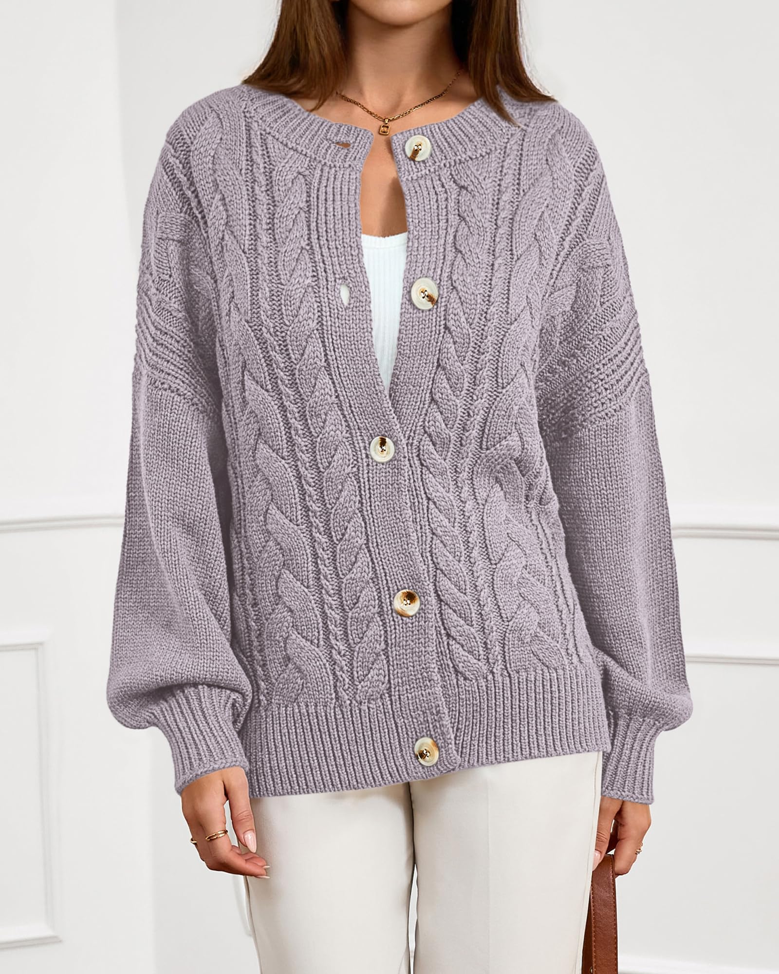 FreshPretty Chunky Cardigan Sweaters for Women Fall Fashion Button Long Sleeve Loose Cable Knit Winter Coats Outerwear