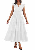 BTFBM Womens Summer Maxi Dress  Spring Boho Vacation Ruffle Flutter Short Sleeve A Line Tiered Flowy Dresses Pockets