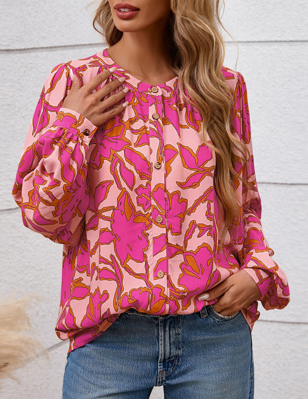 PRETTYGARDEN Women's Floral Button Down Blouse Fall Fashion Dressy Casual Long Sleeve Oversized Shirts Top Boho Clothes