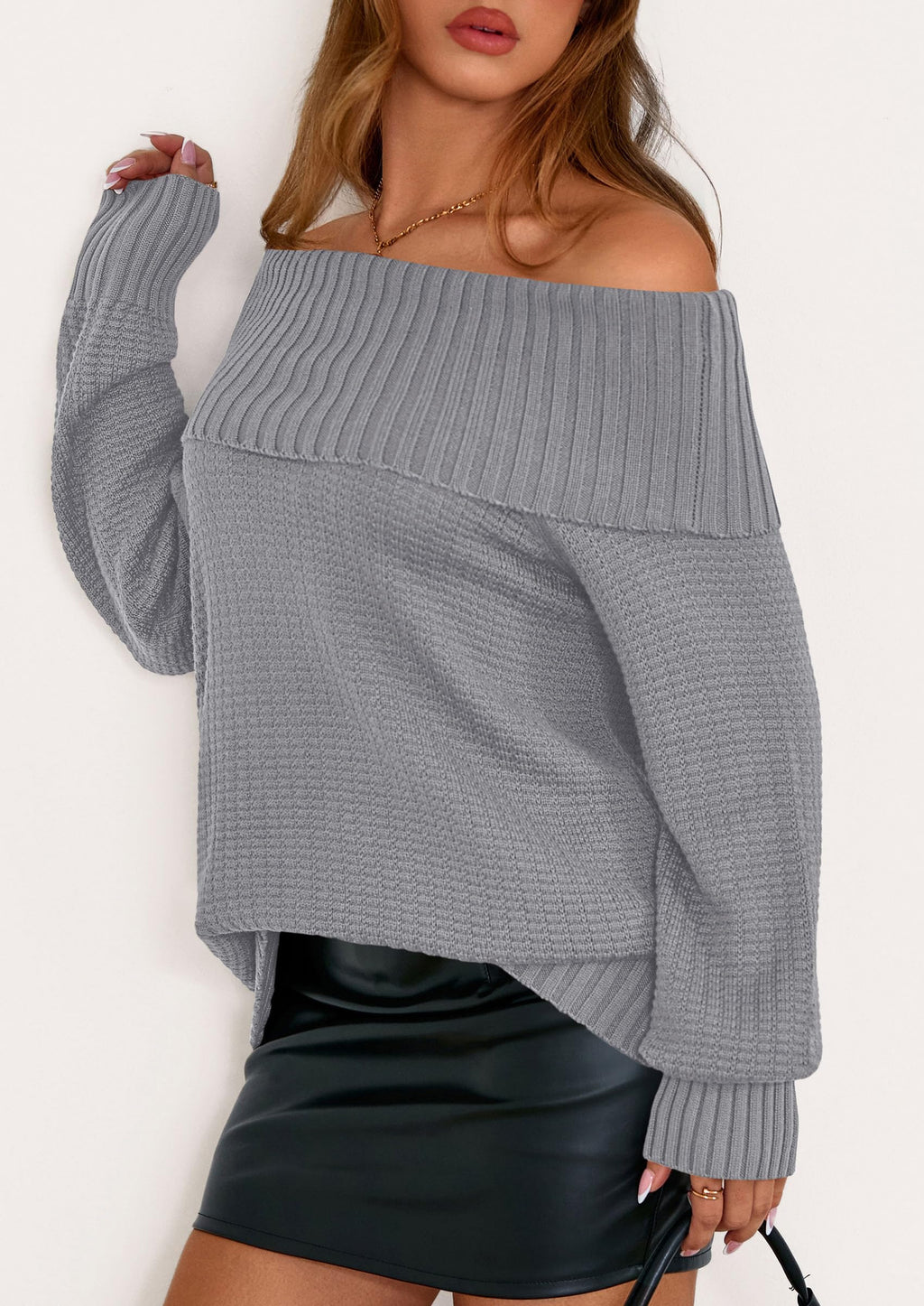 PRETTYGARDEN Womens Off The Shoulder Sweater Long Sleeve Tops Loose Knit Pullover Sweaters Fashion Fall Clothes