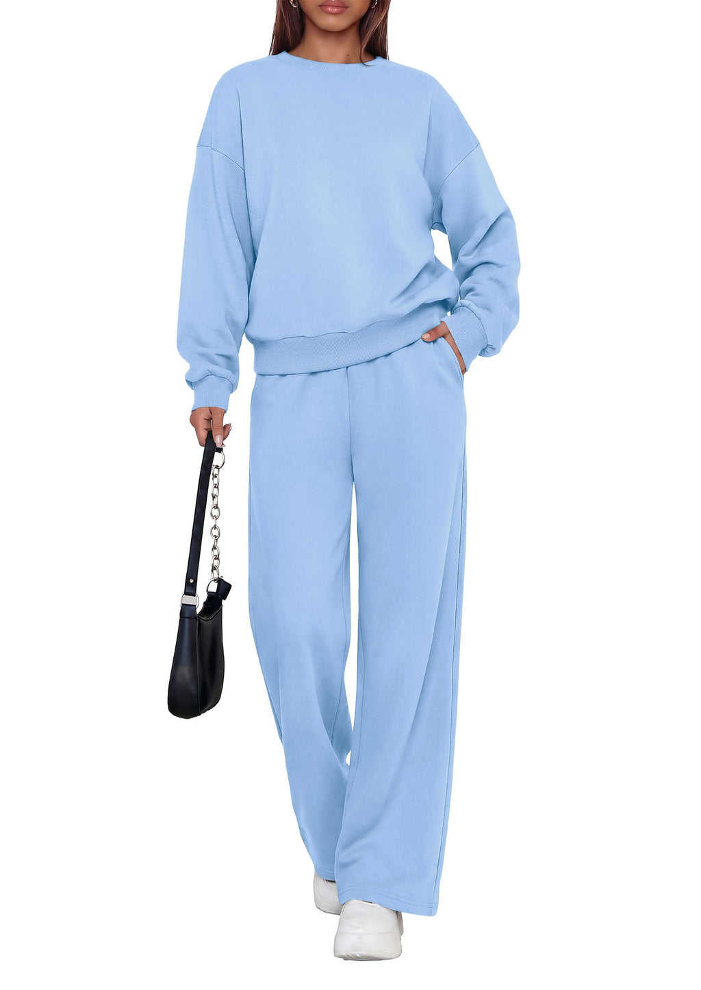PRETTYGARDEN 2 Piece Lounge Sets for Women Casual Sweatsuits | Soft Fleece Lining,Crew Neck Oversized Sweatshirt & Wide Leg Pants,Workout Airport Matching Set Tracksuit,Fall Winter Outfits