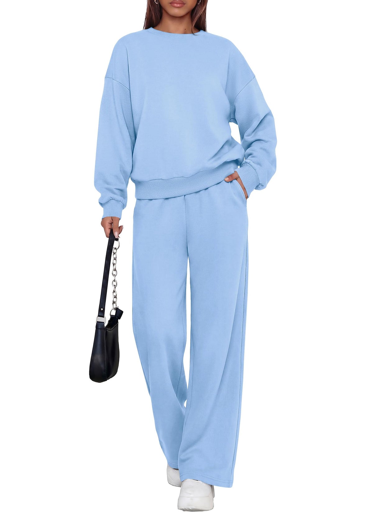 PRETTYGARDEN 2 Piece Lounge Sets for Women Casual Sweatsuits | Soft Fleece Lining,Crew Neck Oversized Sweatshirt & Wide Leg Pants,Workout Airport Matching Set Tracksuit,Fall Winter Outfits