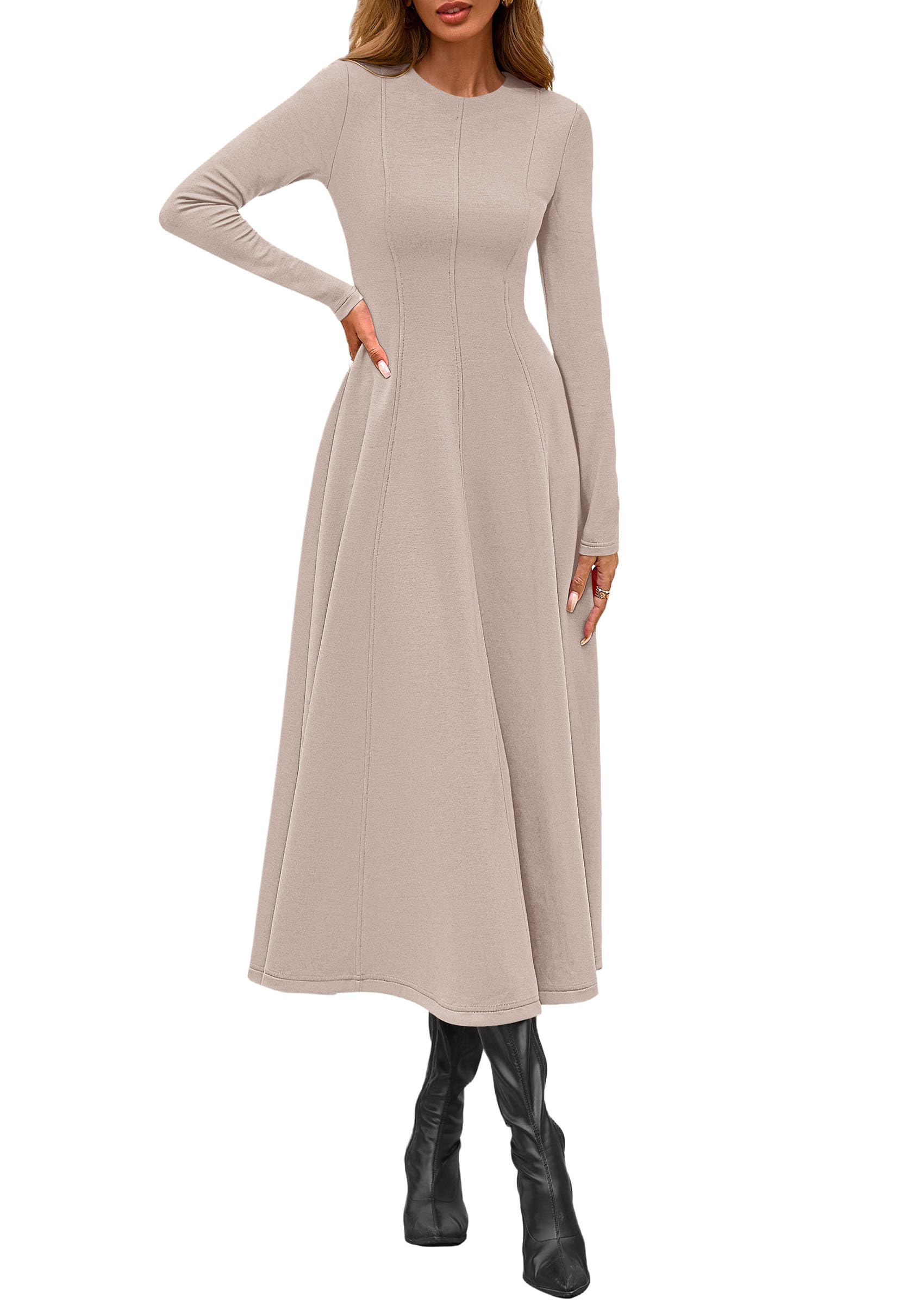 PRETTYGARDEN Cocktail Dresses for Women  Elegant Classy Fall Long Sleeve Midi A Line Flowy Modest Winter Party Dress
