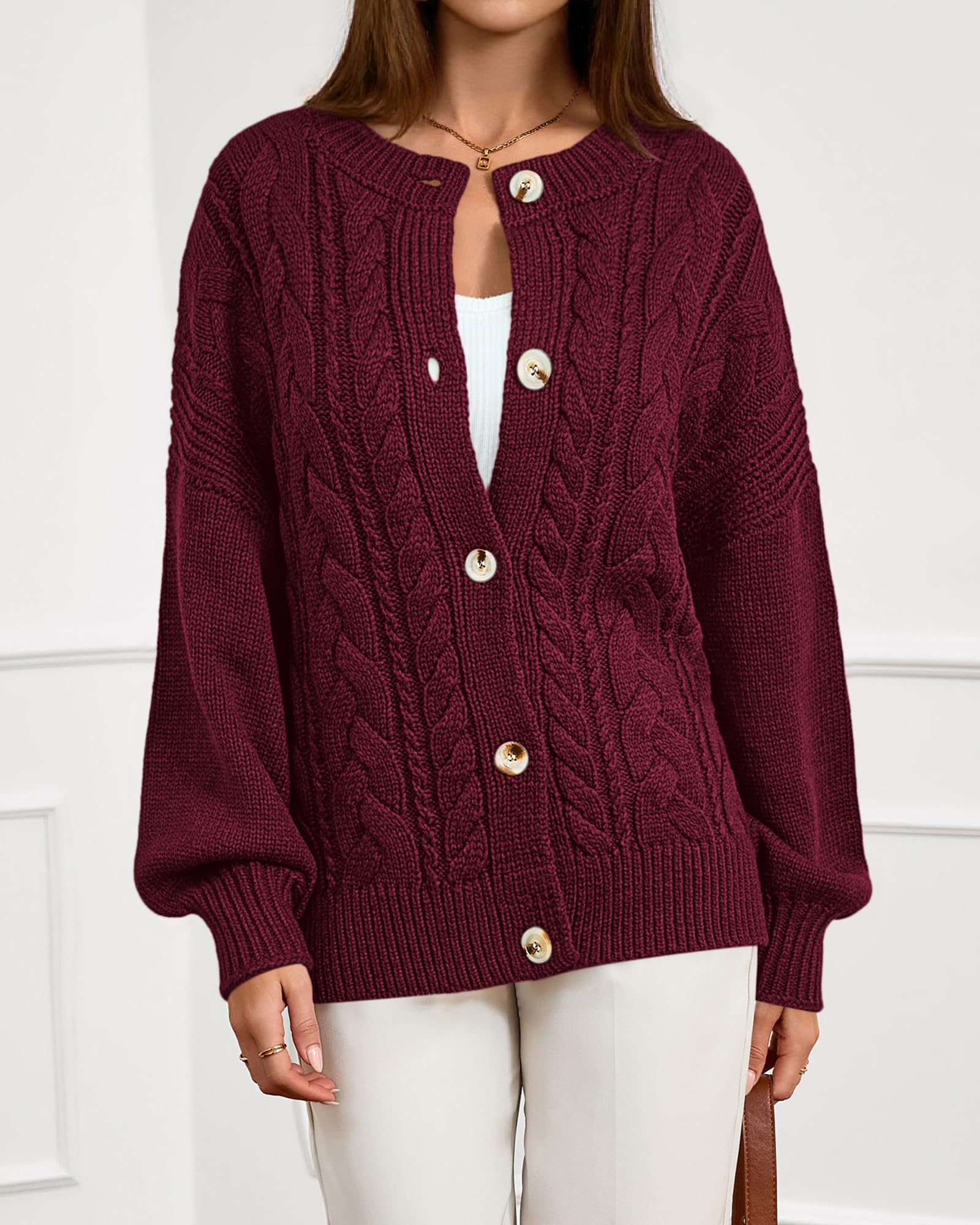 FreshPretty Chunky Cardigan Sweaters for Women Fall Fashion Button Long Sleeve Loose Cable Knit Winter Coats Outerwear