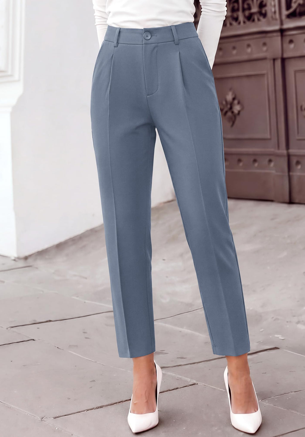 BTFBM Dress Pants Women Work Business Office Ankle Trousers Pockets Straight Leg Pleated Womens Slacks,Tapered Trousers for Work Office,Elastic Back High Waist,Fall Business Casual Outfits