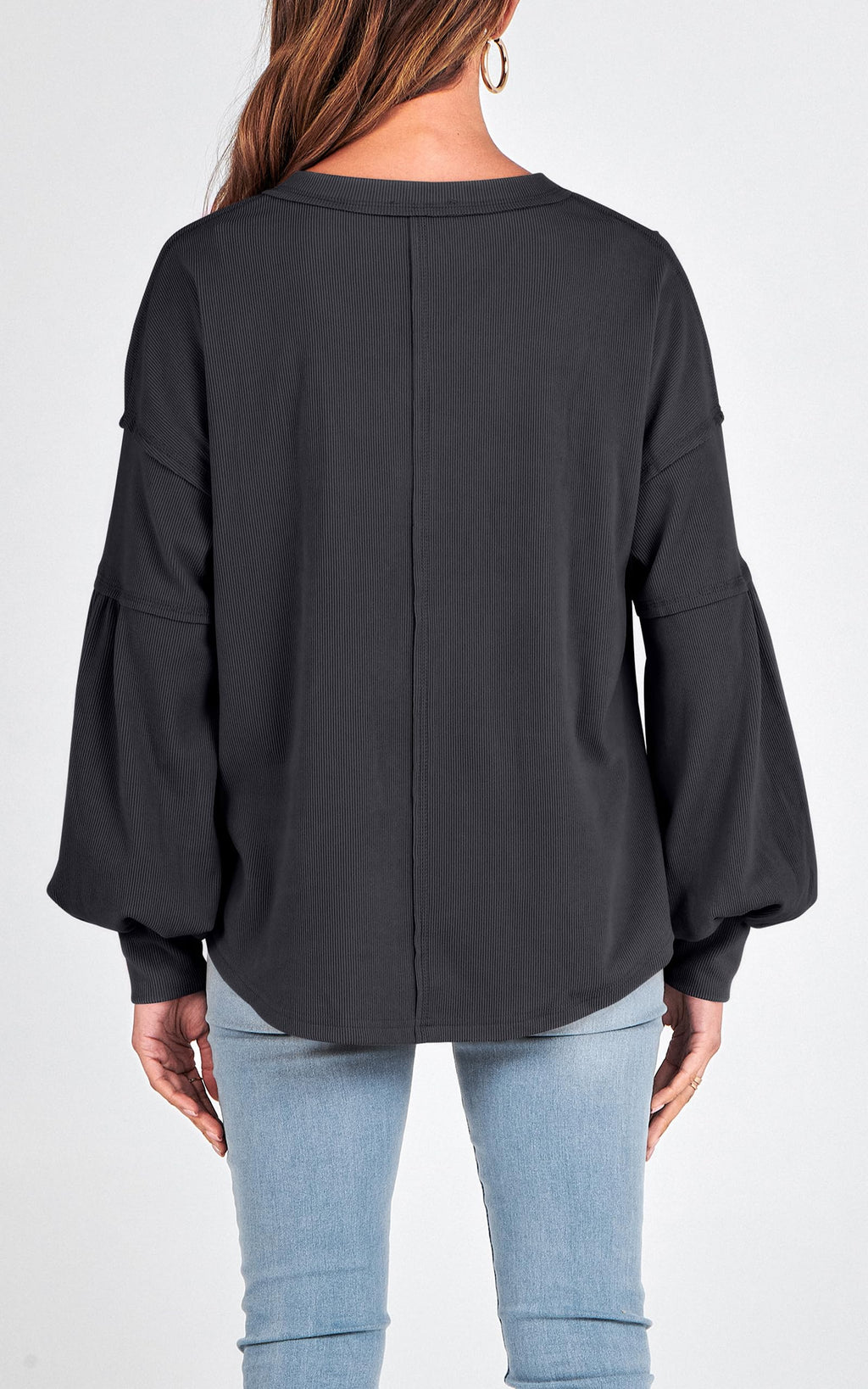 FreshPretty Womens Fall Fashion Long Sleeve Shirts Casual V Neck Ribbed Knit Blouses Pullover Trendy Loose Fit Tunic Tops