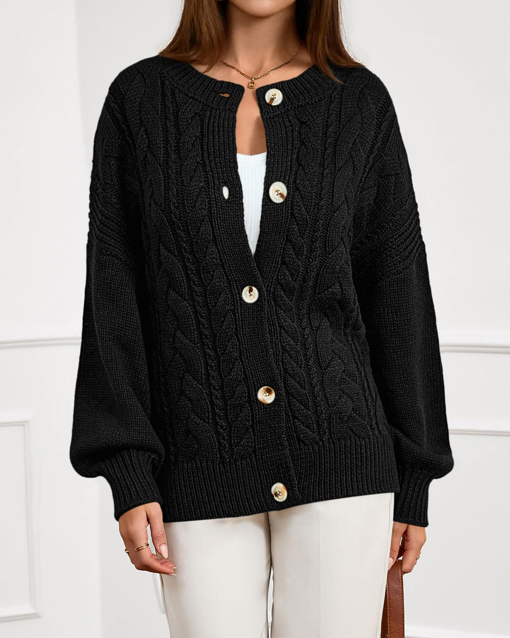 FreshPretty Chunky Cardigan Sweaters for Women Fall Fashion Button Long Sleeve Loose Cable Knit Winter Coats Outerwear