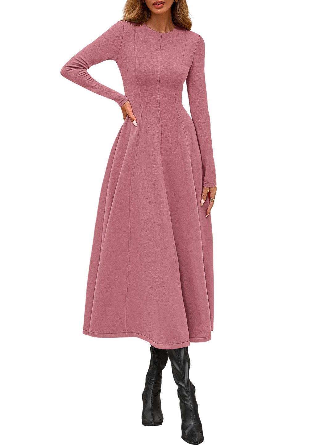 PRETTYGARDEN Cocktail Dresses for Women  Elegant Classy Fall Long Sleeve Midi A Line Flowy Modest Winter Party Dress