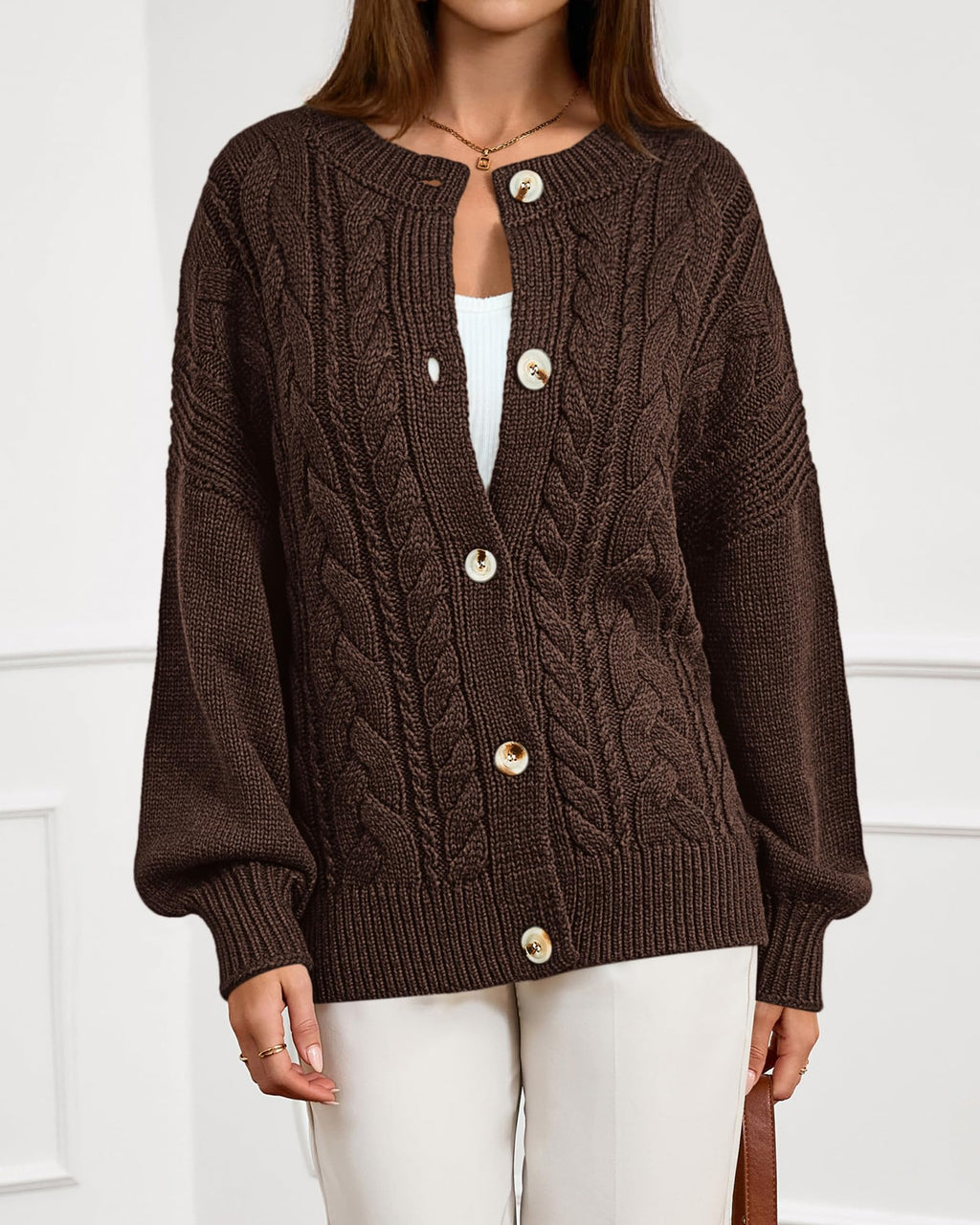 FreshPretty Chunky Cardigan Sweaters for Women Fall Fashion Button Long Sleeve Loose Cable Knit Winter Coats Outerwear