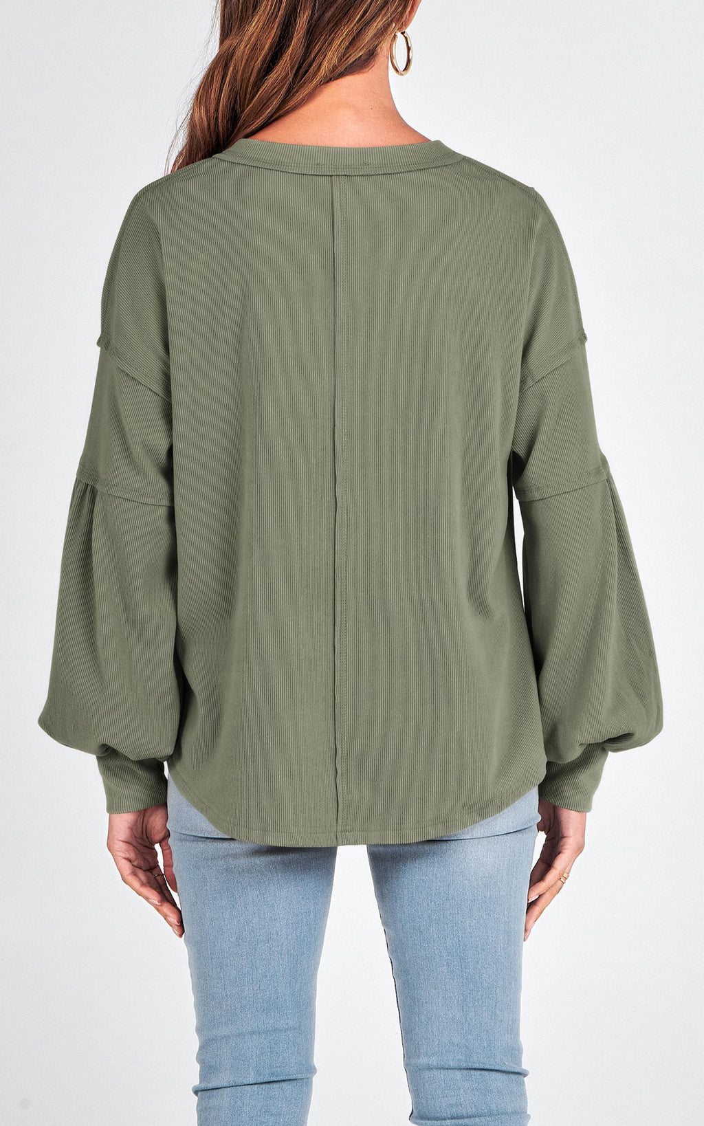 FreshPretty Womens Fall Fashion Long Sleeve Shirts Casual V Neck Ribbed Knit Blouses Pullover Trendy Loose Fit Tunic Tops