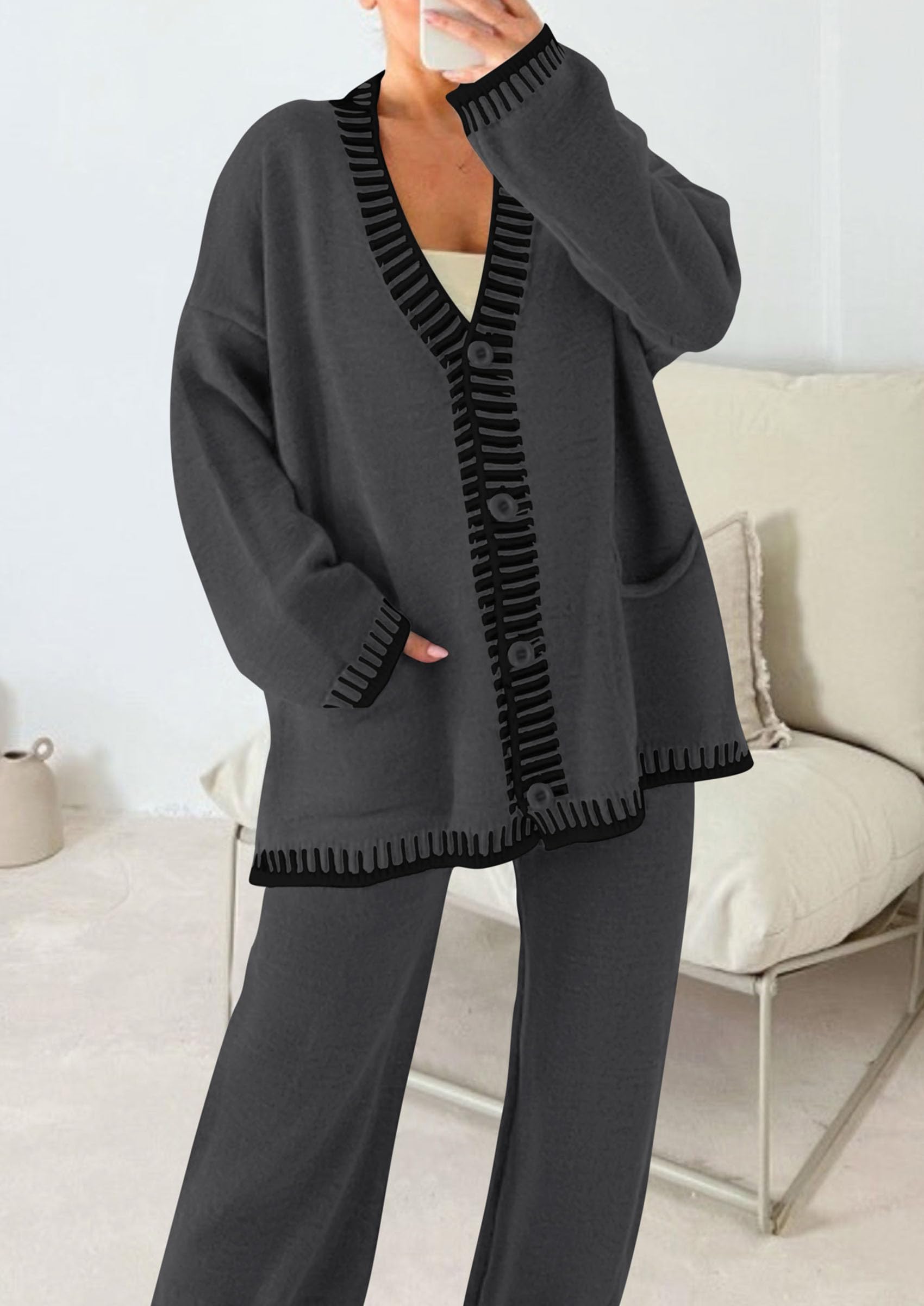 PRETTYGARDEN Lounge Sets for Women Fall Loungewear 2 Piece Outfits Cardigan Sweaters Track Suit Matching Winter Clothing