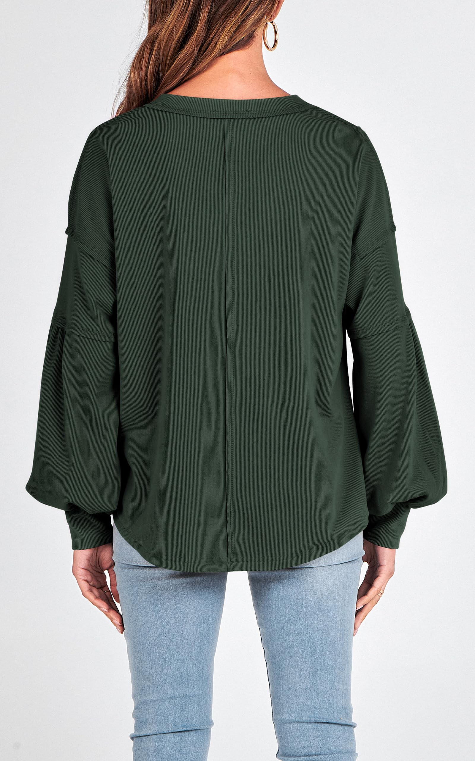 FreshPretty Womens Fall Fashion Long Sleeve Shirts Casual V Neck Ribbed Knit Blouses Pullover Trendy Loose Fit Tunic Tops