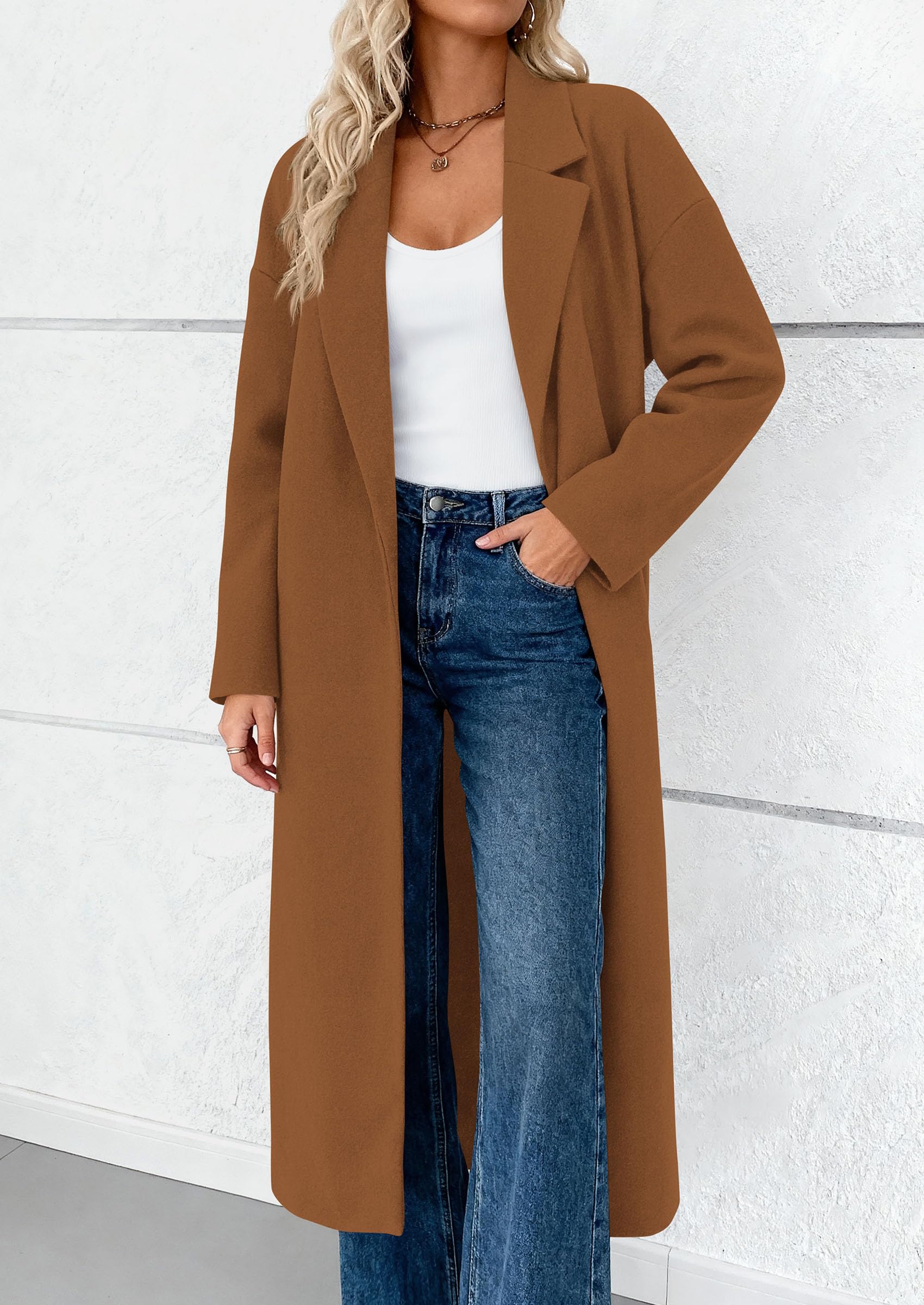 PRETTYGARDEN Womens Winter Coats Trendy Long Sleeve Notch Lapel Button Long Jackets Casual Oversized Vacation Outfits