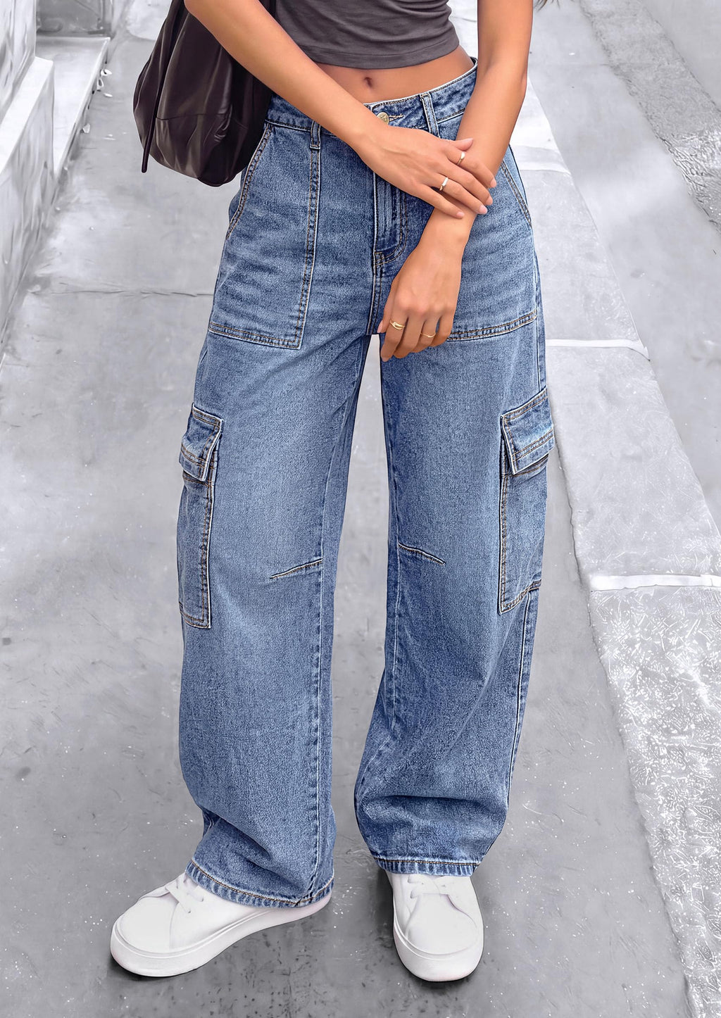 PRETTYGARDEN Barrel Pants Women Wide Leg Baggy Denim Jeans Relaxed Fit,Utility Pockets,Loose Streetwear,Boyfriend Style,Y2K Outfits,Fashion Cargo Pants,Fall Clothes