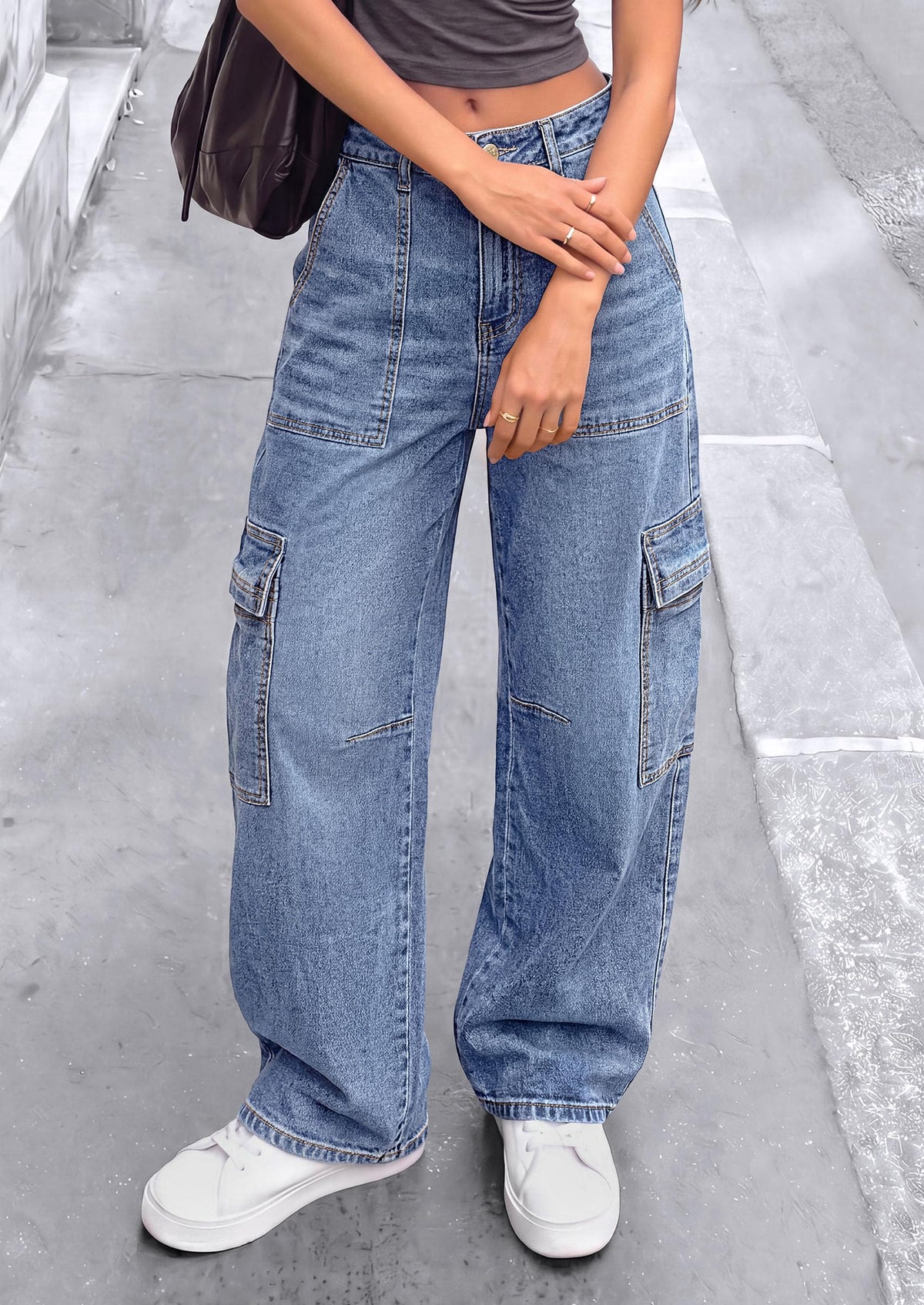 PRETTYGARDEN Barrel Pants Women Wide Leg Baggy Denim Jeans Relaxed Fit,Utility Pockets,Loose Streetwear,Boyfriend Style,Y2K Outfits,Fashion Cargo Pants,Fall Clothes