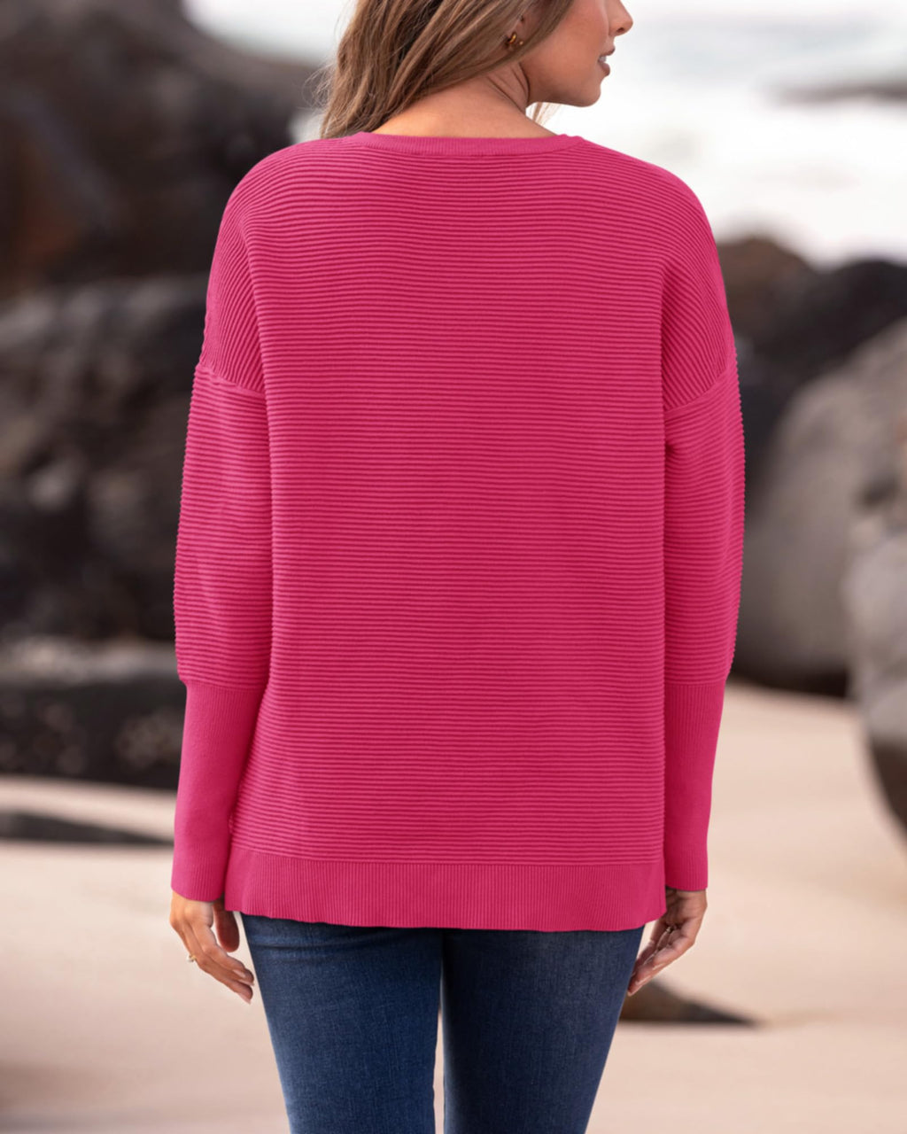 FreshPrettyFall Sweaters for Women Casual Long Sleeve Sweater Striped Loose Fit Pullover Tops