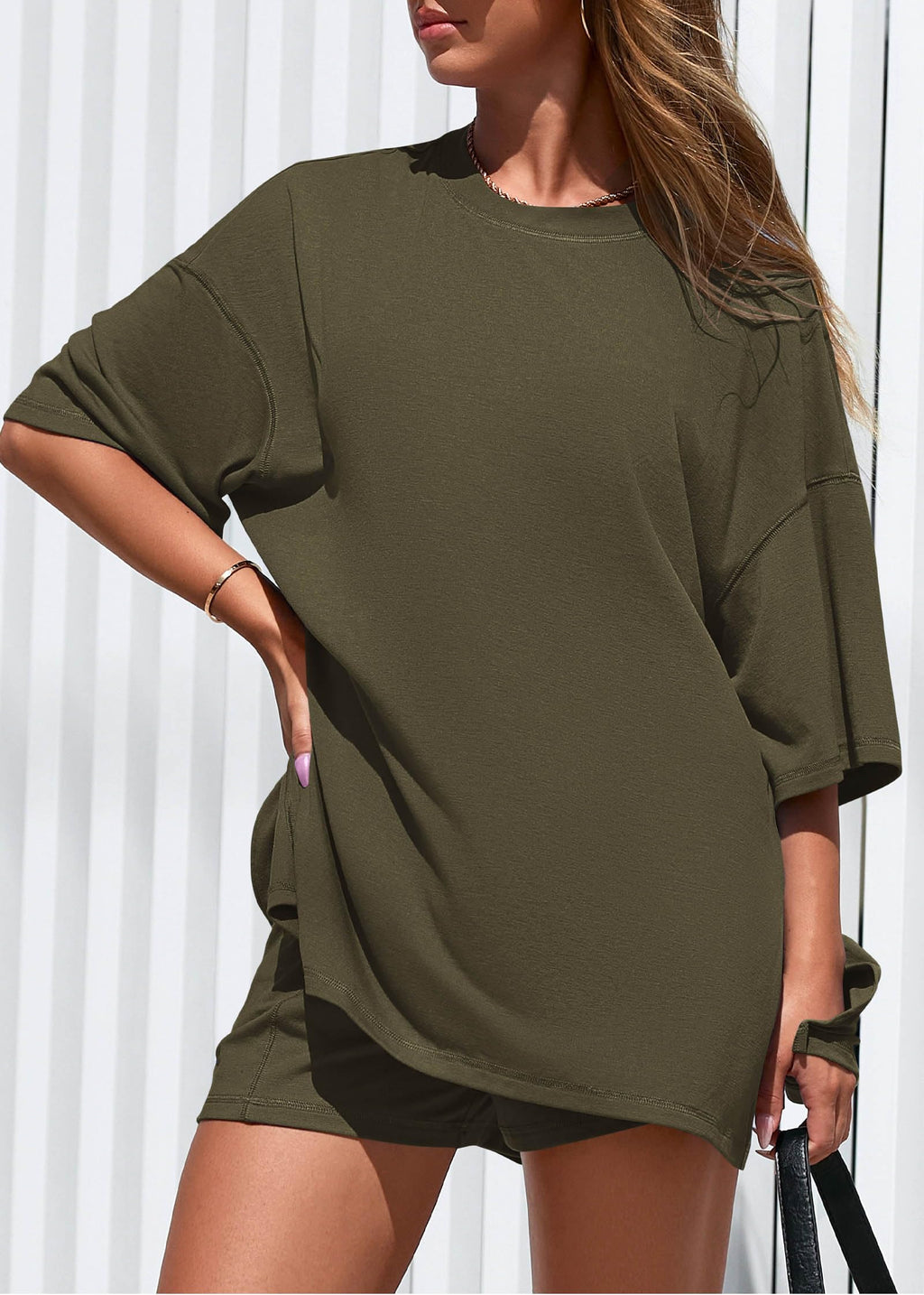 FreshPretty 2 Piece Sets for Women Summer Lounge Sets Casual Oversized Tshirts Shorts Matching Airport Travel Outfits Postpartum