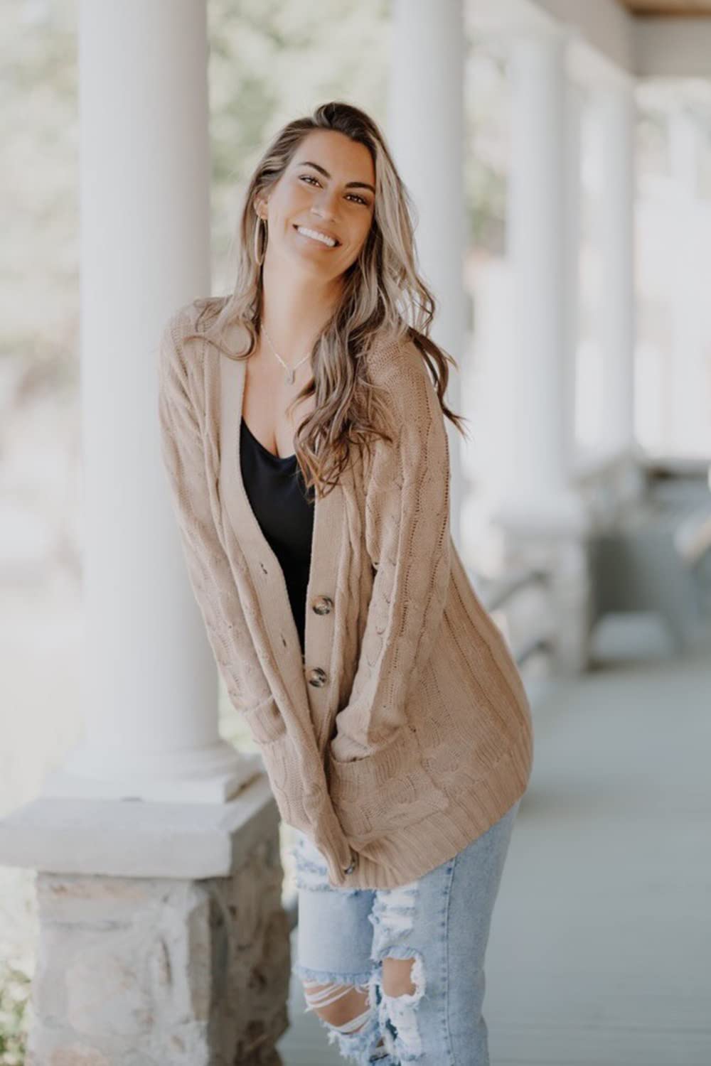 PRETTYGARDEN Women's Open Front Cardigan Sweaters Fall Fashion Button Down Cable Knit Chunky Winter Clothing Outerwear Coats