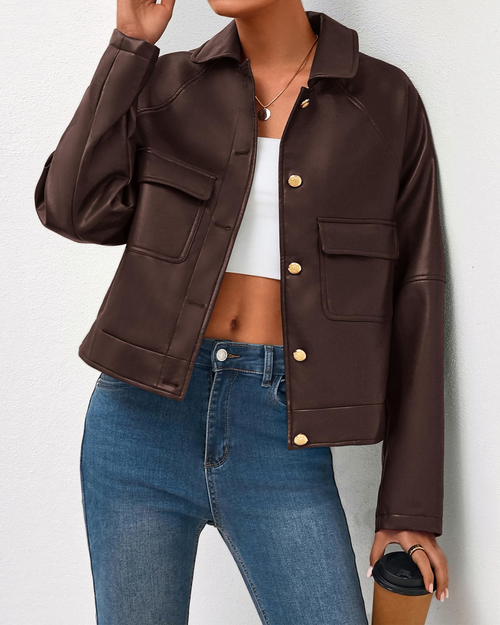 FreshPretty Leather Jacket Women Fall Clothes Long Sleeve Button Down Winter Coats Oversized Motorcycle Outwear