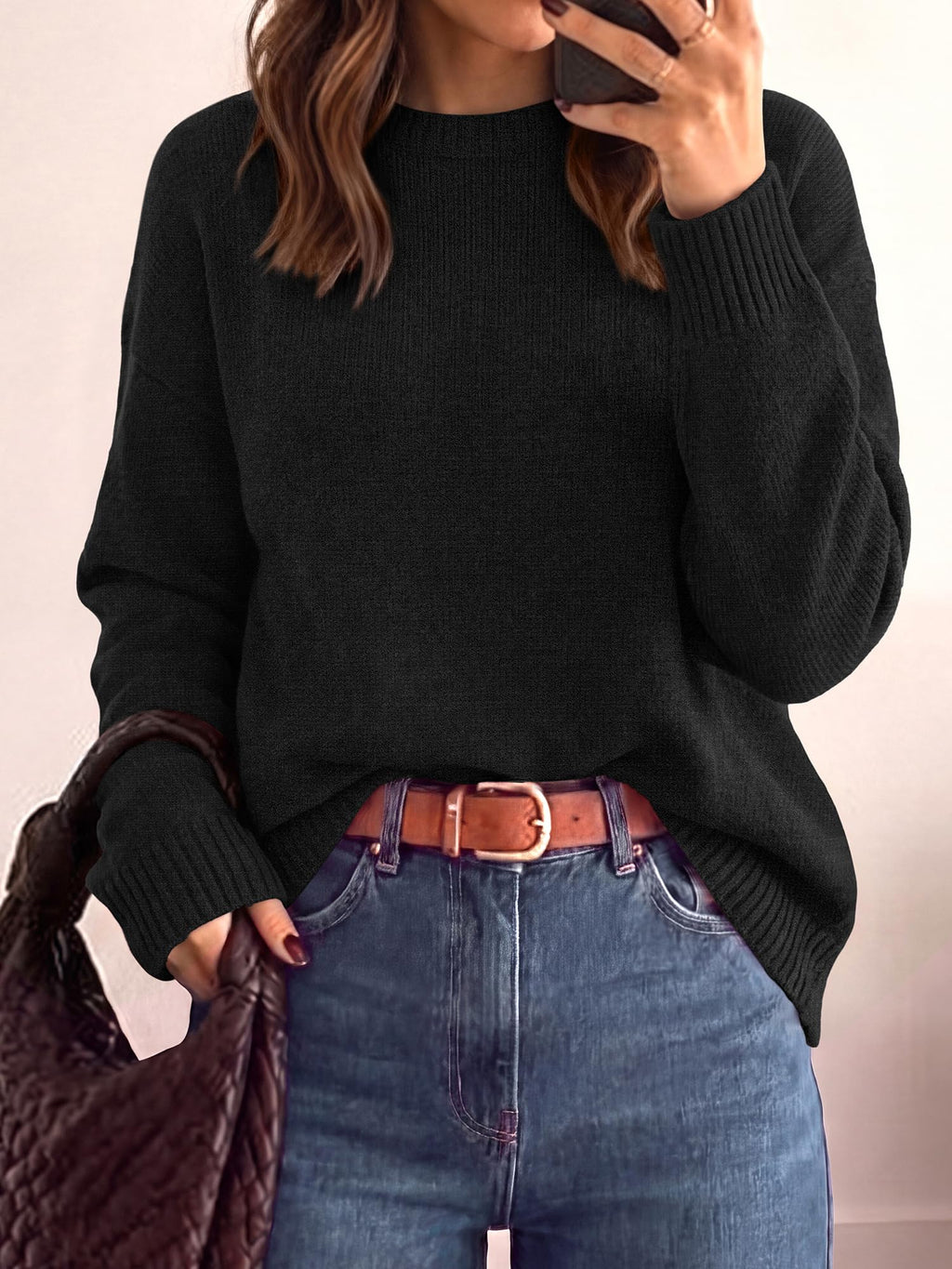 BTFBM Oversized Sweaters for Women Fall Clothes Crewneck Winter Outfits Drop Shoulder Tunics, Long Sleeve Pullover Tops, Loose Fit Tunic Tops, Casual Cozy Fashion Clothing, Going Out Outfits