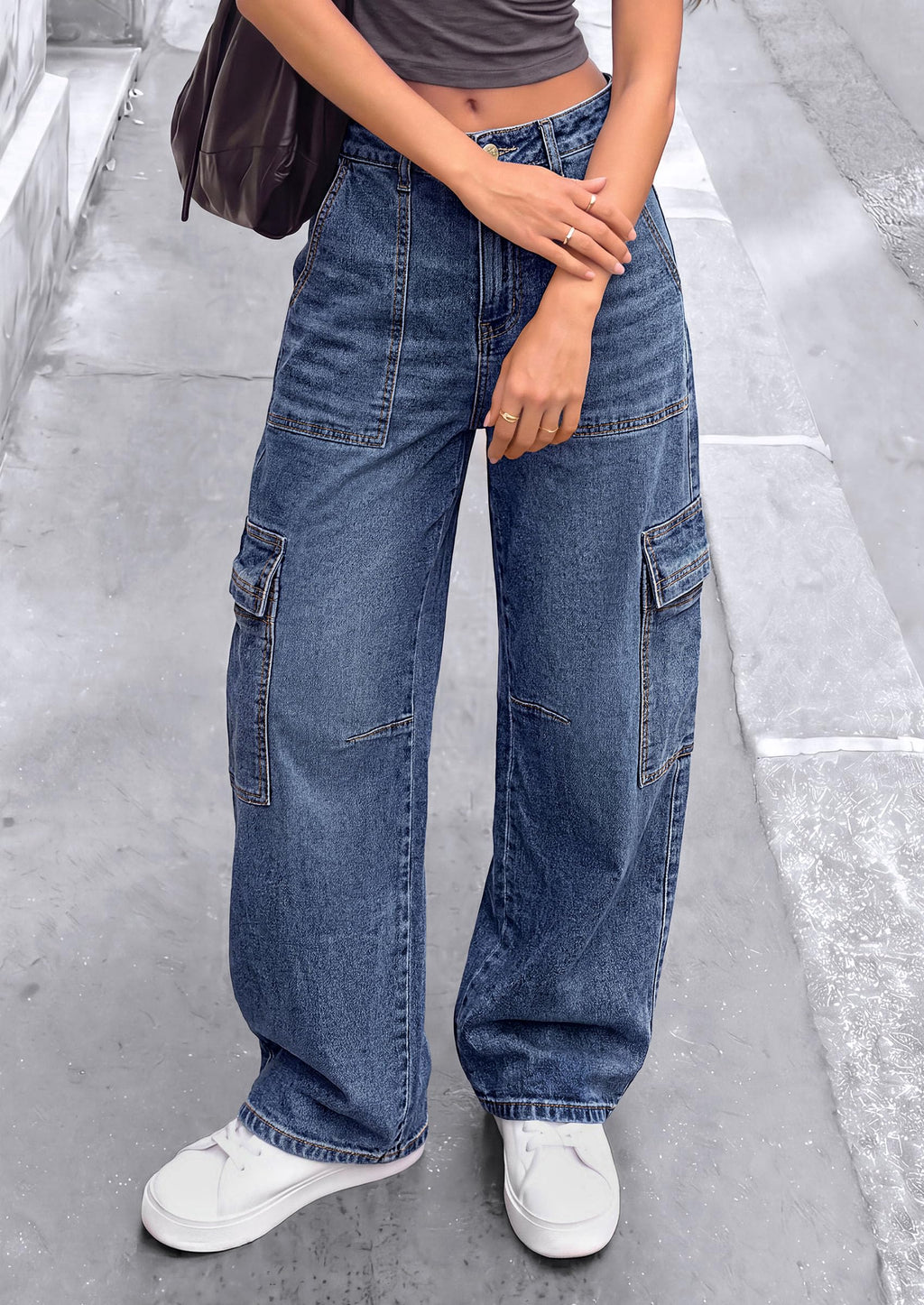 PRETTYGARDEN Barrel Pants Women Wide Leg Baggy Denim Jeans Relaxed Fit,Utility Pockets,Loose Streetwear,Boyfriend Style,Y2K Outfits,Fashion Cargo Pants,Fall Clothes