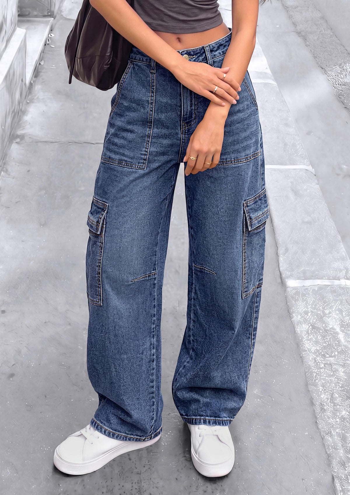PRETTYGARDEN Barrel Pants Women Wide Leg Baggy Denim Jeans Relaxed Fit,Utility Pockets,Loose Streetwear,Boyfriend Style,Y2K Outfits,Fashion Cargo Pants,Fall Clothes