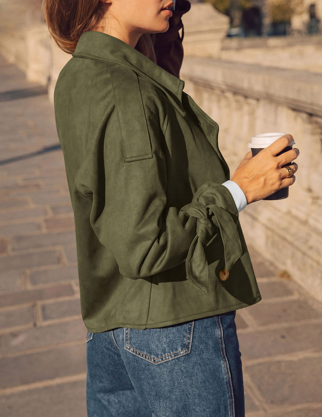 PRETTYGARDEN Women Faux Suede Double Breasted Trench Coat Cropped Jackets Raglan Long Sleeve,Lapel,Tie Cuff,Button Down,Fall Fashion Outerwear,Winter Clothes,Work Office Casual Short Jacket