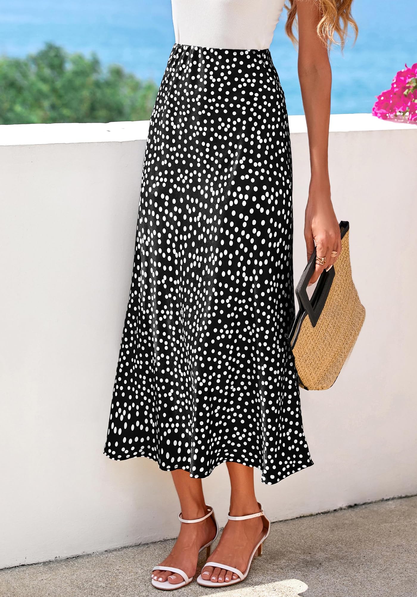 FreshPretty Satin Skirts for Women Trendy Spring Summer High Waisted Leopard Print Cocktail Wedding Long Silk Midi Skirt