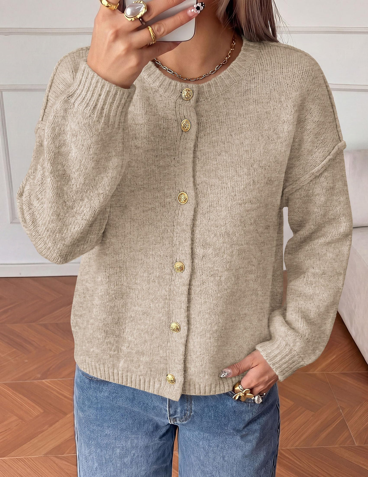 PRETTYGARDEN Women's Button up Chunky Knit Cardigan Sweaters Crew Neck, Long Sleeve, Oversized Sweaters, Relaxed Fit, Soft Cozy Casual Outerwear, Fall Outfits, Winter Fashion Clothing