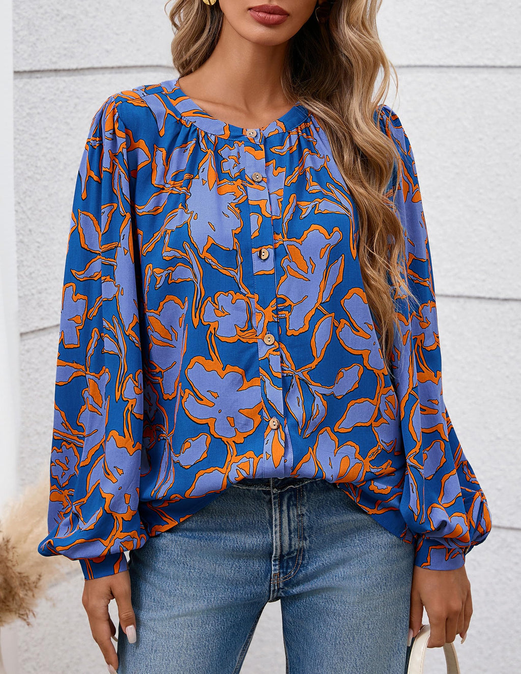 PRETTYGARDEN Women's Floral Button Down Blouse Fall Fashion Dressy Casual Long Sleeve Oversized Shirts Top Boho Clothes