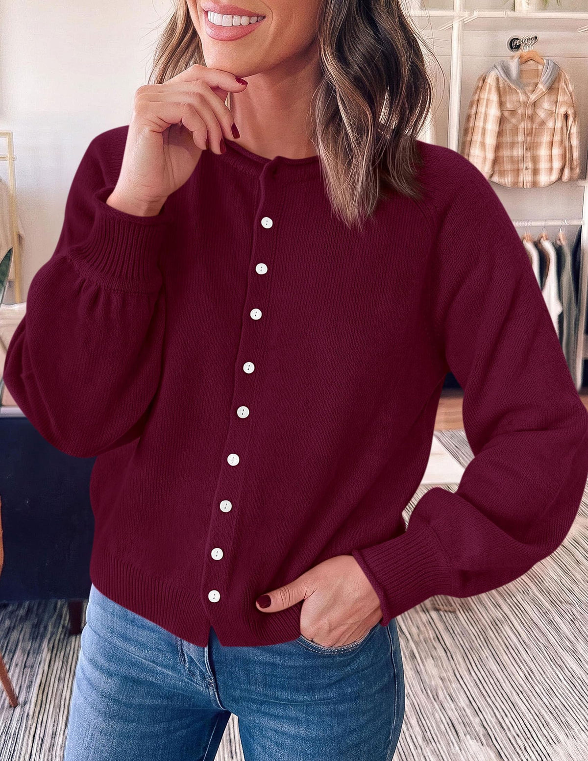 PRETTYGARDEN Women's Knit Cardigan Lightweight Cozy Sweaters Comfy Long Sleeve Work Tops, Button Down Shirts, Rolled Edges, Casual Fall Clothes for Going Out, Holiday, Winter Layering