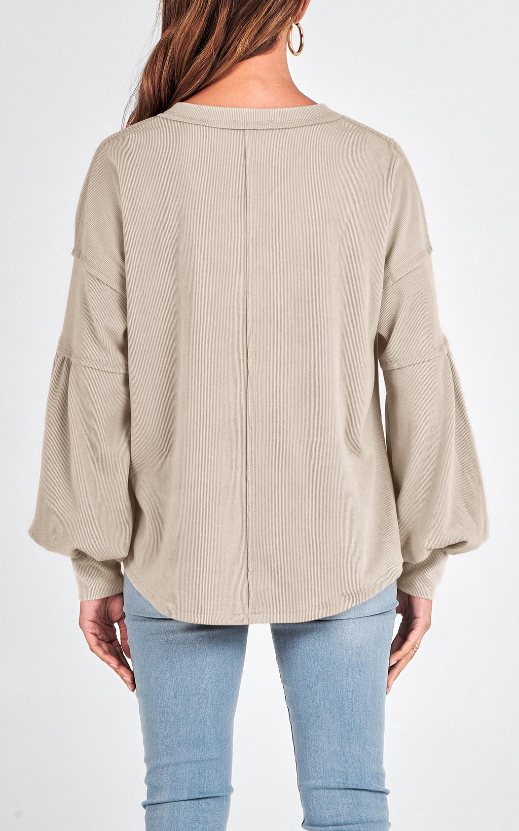 FreshPretty Womens Fall Fashion Long Sleeve Shirts Casual V Neck Ribbed Knit Blouses Pullover Trendy Loose Fit Tunic Tops