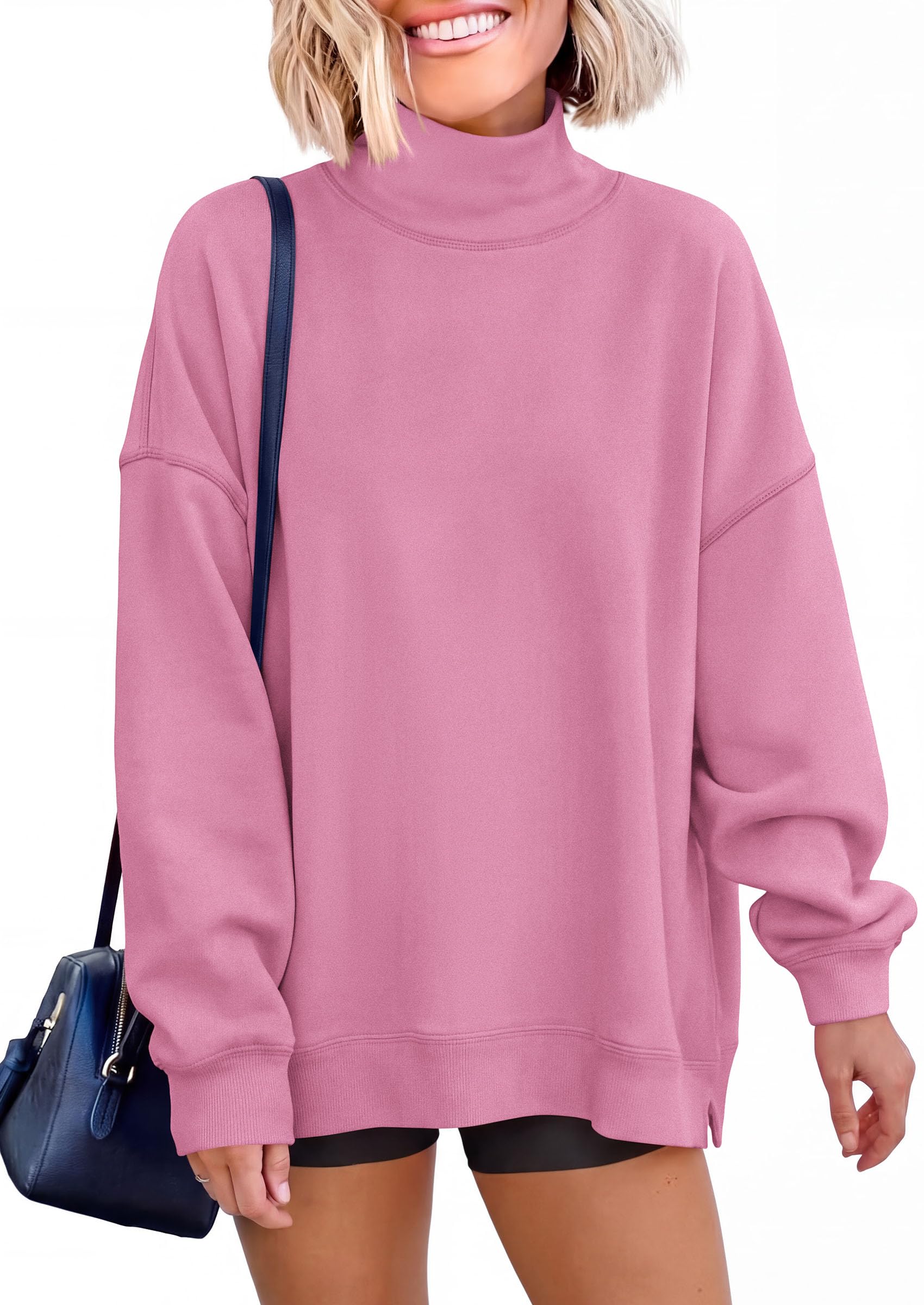 PRETTYGARDEN Womens Mock Neck Sweatshirt Oversized Pullover Loose Fit,Side Pockets,Long Sleeve Drop Shoulder Tops,Casual Lounge Work Travel Airport Outfits,Fall Fashion Winter Clothes