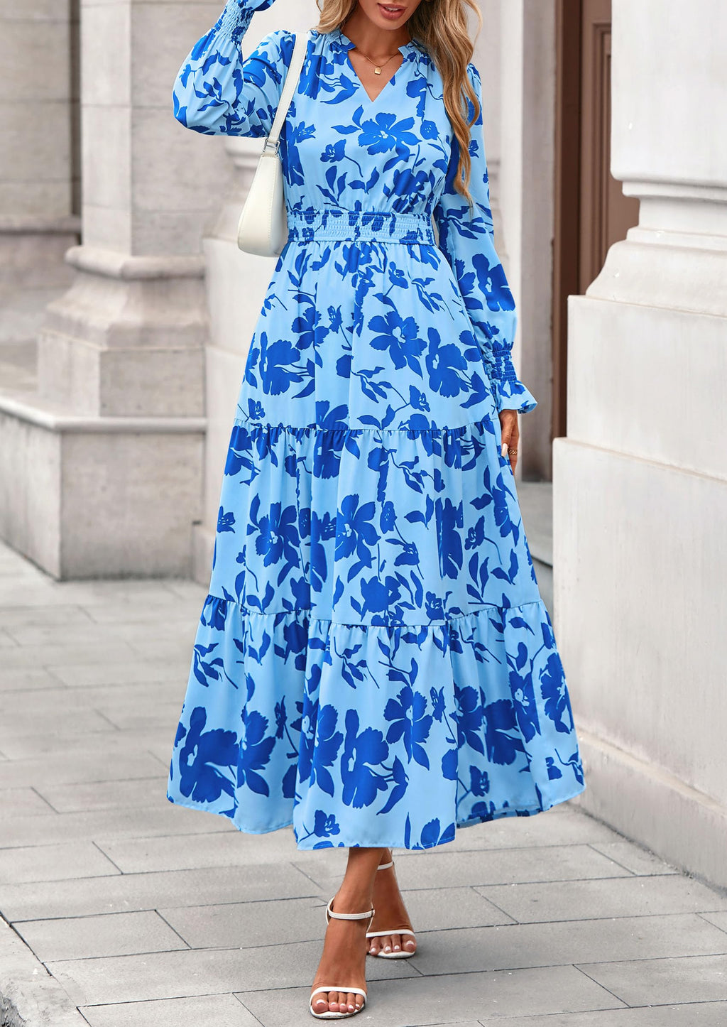 PRETTYGARDEN Women's Floral Maxi Dress Fall Long Sleeve V Neck Casual A Line Long Flowy Boho Party Dresses