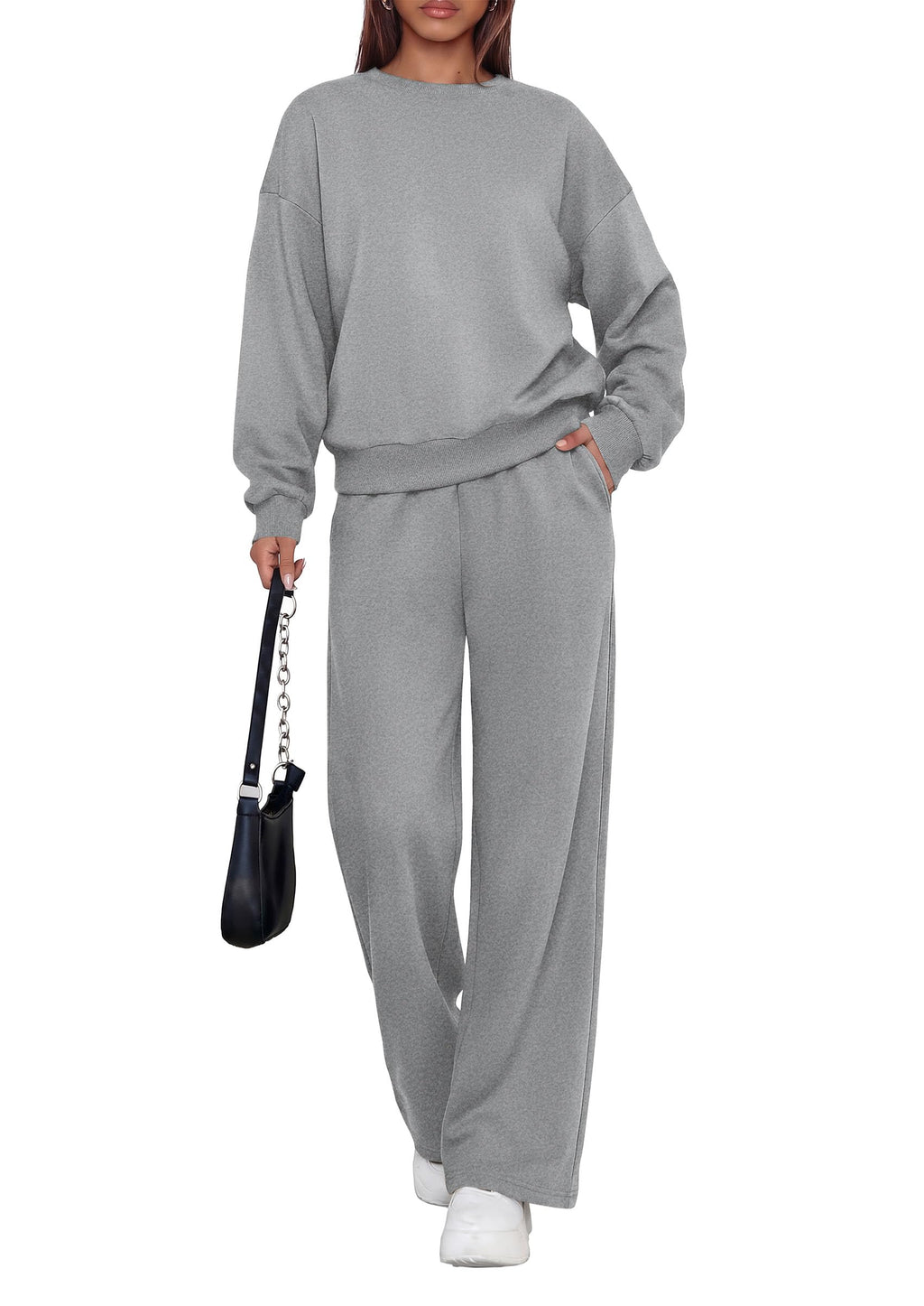 PRETTYGARDEN 2 Piece Lounge Sets for Women Casual Sweatsuits | Soft Fleece Lining,Crew Neck Oversized Sweatshirt & Wide Leg Pants,Workout Airport Matching Set Tracksuit,Fall Winter Outfits