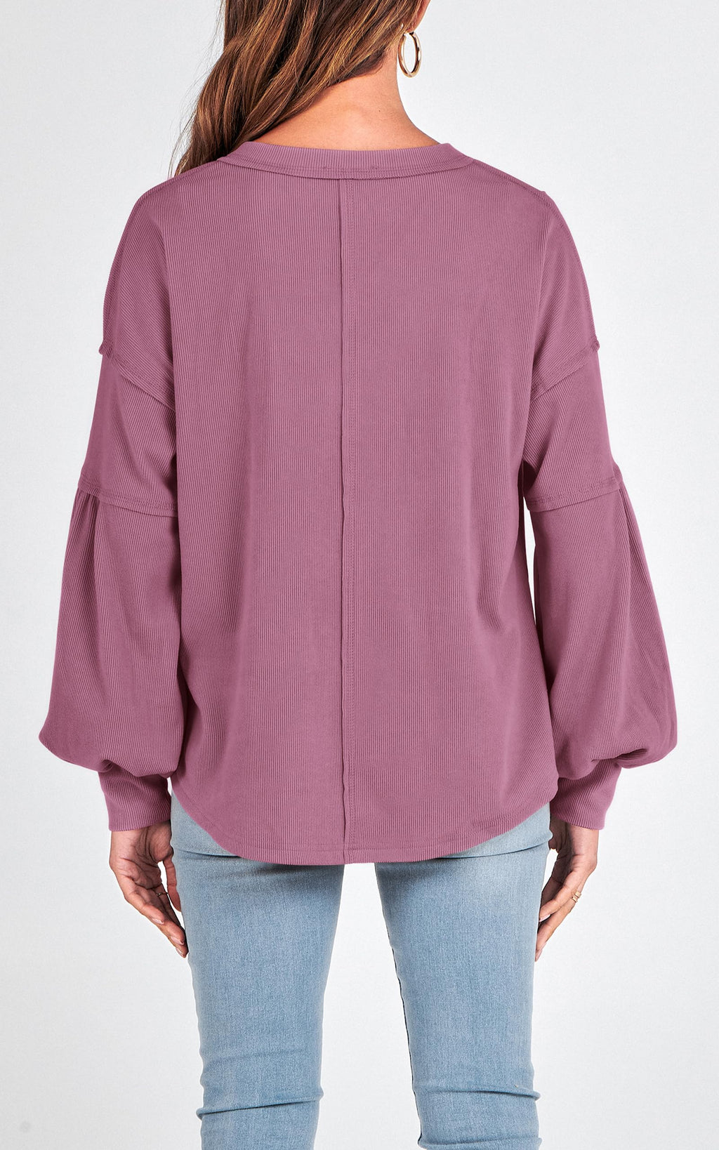 FreshPretty Womens Fall Fashion Long Sleeve Shirts Casual V Neck Ribbed Knit Blouses Pullover Trendy Loose Fit Tunic Tops