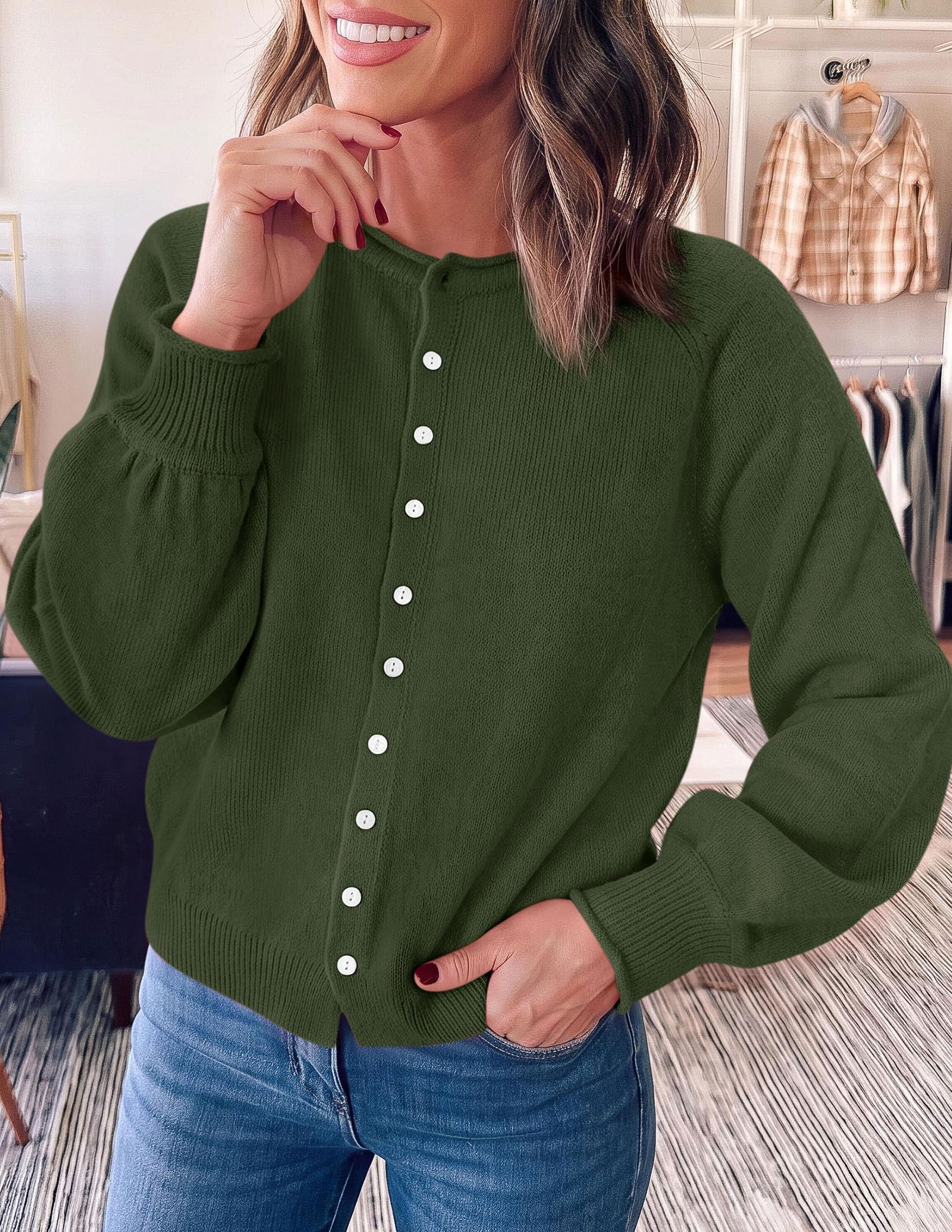 PRETTYGARDEN Women's Knit Cardigan Lightweight Cozy Sweaters Comfy Long Sleeve Work Tops, Button Down Shirts, Rolled Edges, Casual Fall Clothes for Going Out, Holiday, Winter Layering