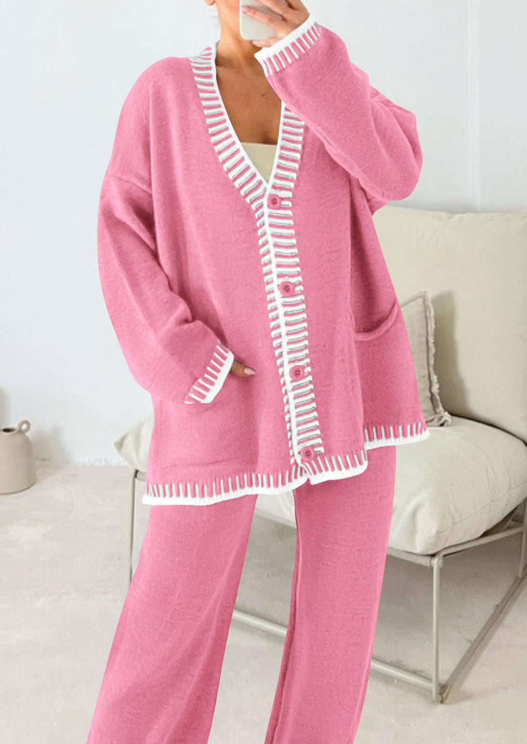 PRETTYGARDEN Lounge Sets for Women Fall Loungewear 2 Piece Outfits Cardigan Sweaters Track Suit Matching Winter Clothing