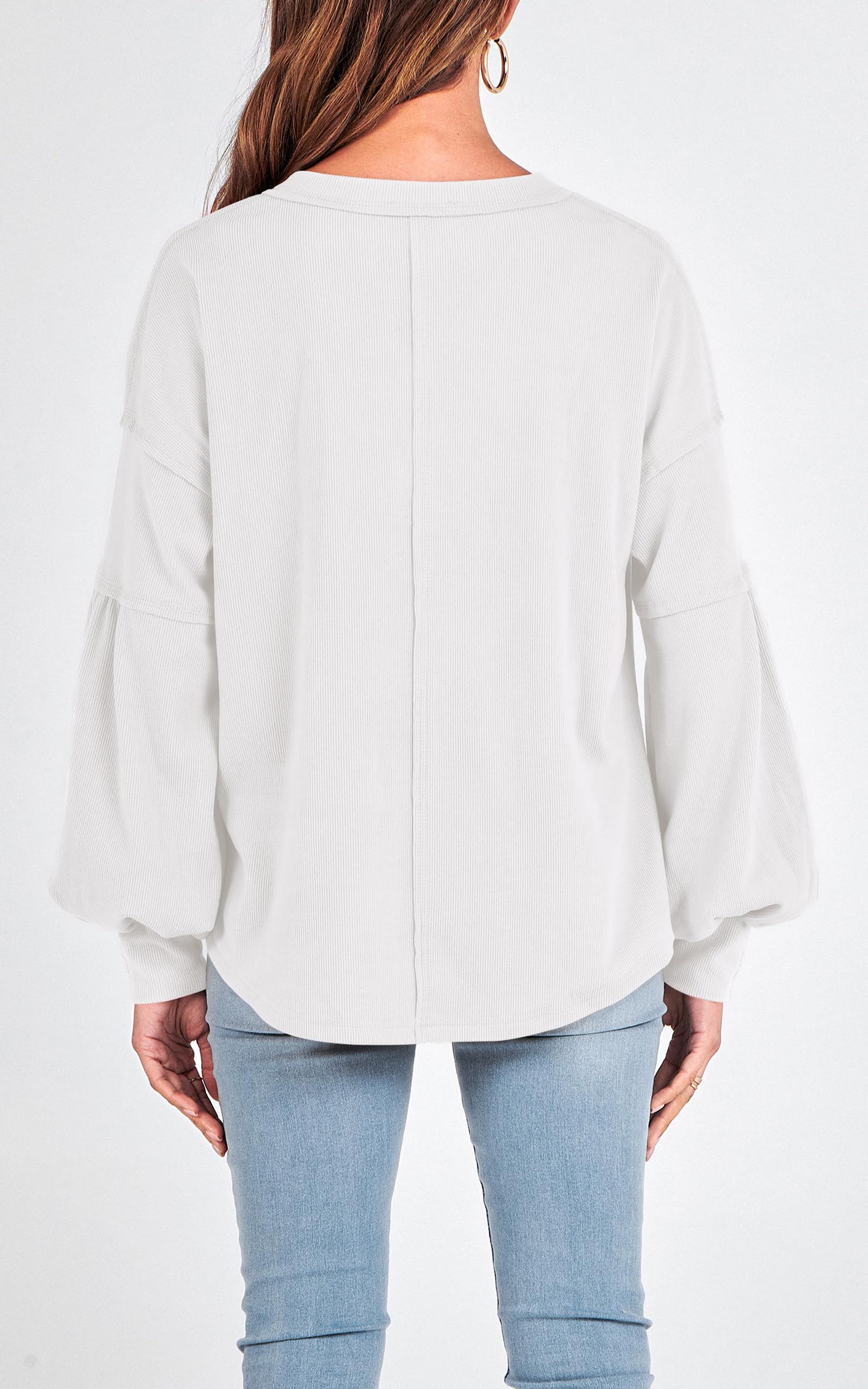 FreshPretty Womens Fall Fashion Long Sleeve Shirts Casual V Neck Ribbed Knit Blouses Pullover Trendy Loose Fit Tunic Tops