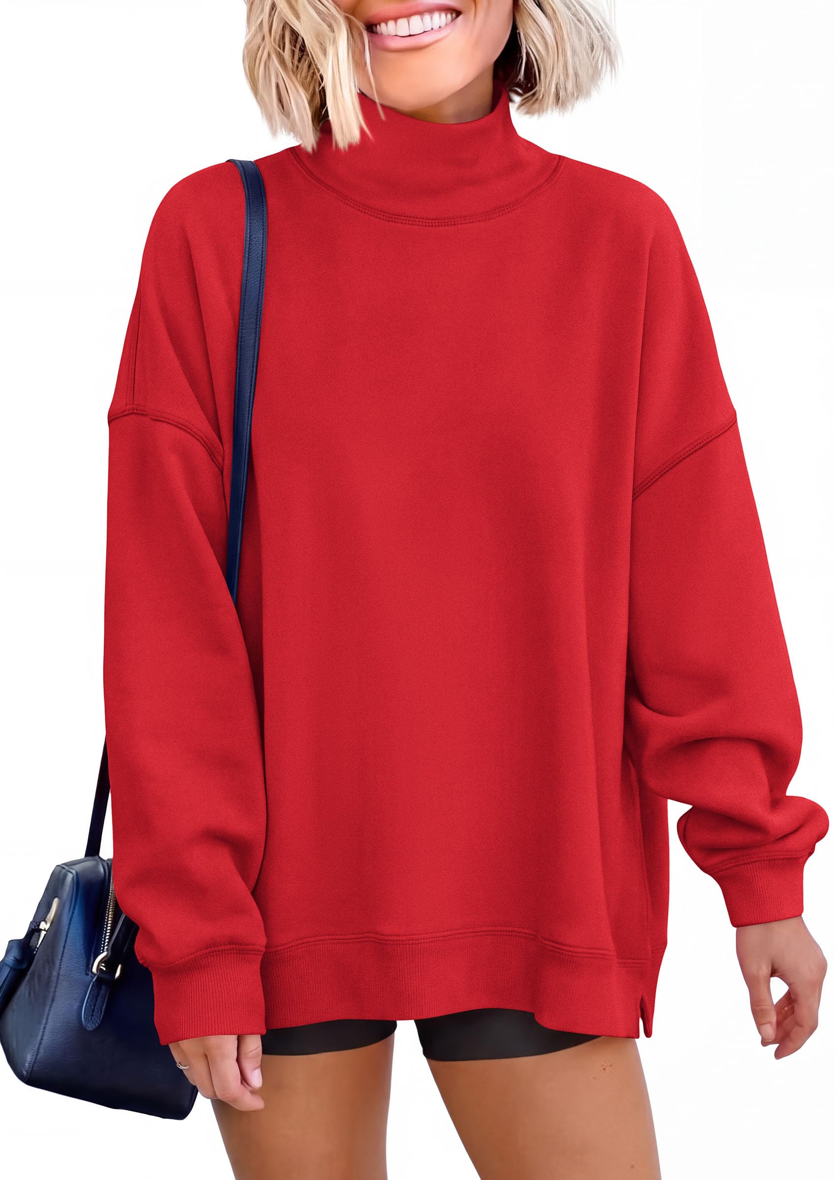 PRETTYGARDEN Womens Mock Neck Sweatshirt Oversized Pullover Loose Fit,Side Pockets,Long Sleeve Drop Shoulder Tops,Casual Lounge Work Travel Airport Outfits,Fall Fashion Winter Clothes