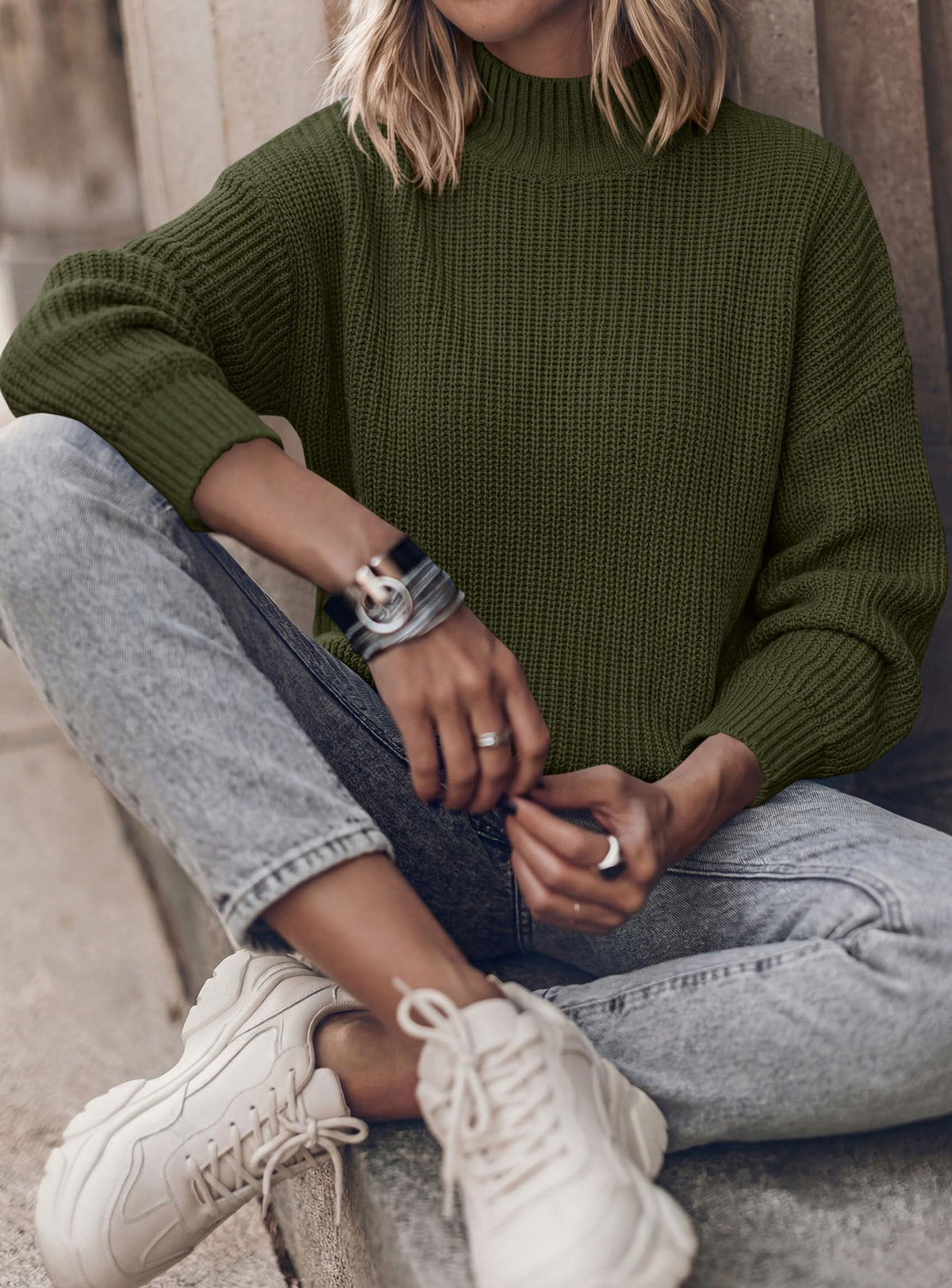 PRETTYGARDEN Women's Chunky Knit Fall Mock Turtleneck Pullover Sweaters,Long Sleeve Shirts, Casual Work Office Clothes, Going Out Tops, Trendy Winter Holiday Sweater, Loose Fit, Soft Cozy Layering