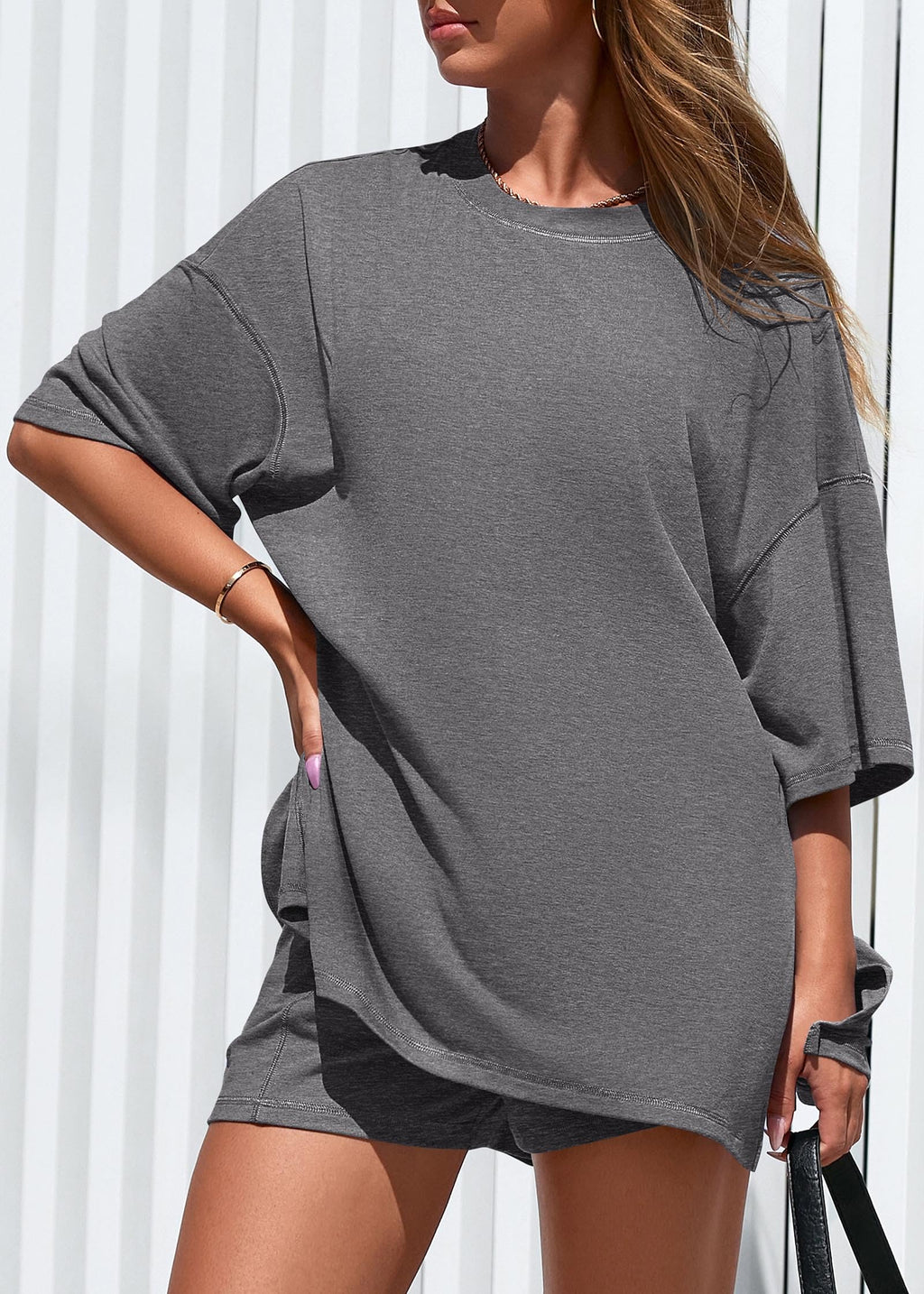 FreshPretty 2 Piece Sets for Women Summer Lounge Sets Casual Oversized Tshirts Shorts Matching Airport Travel Outfits Postpartum