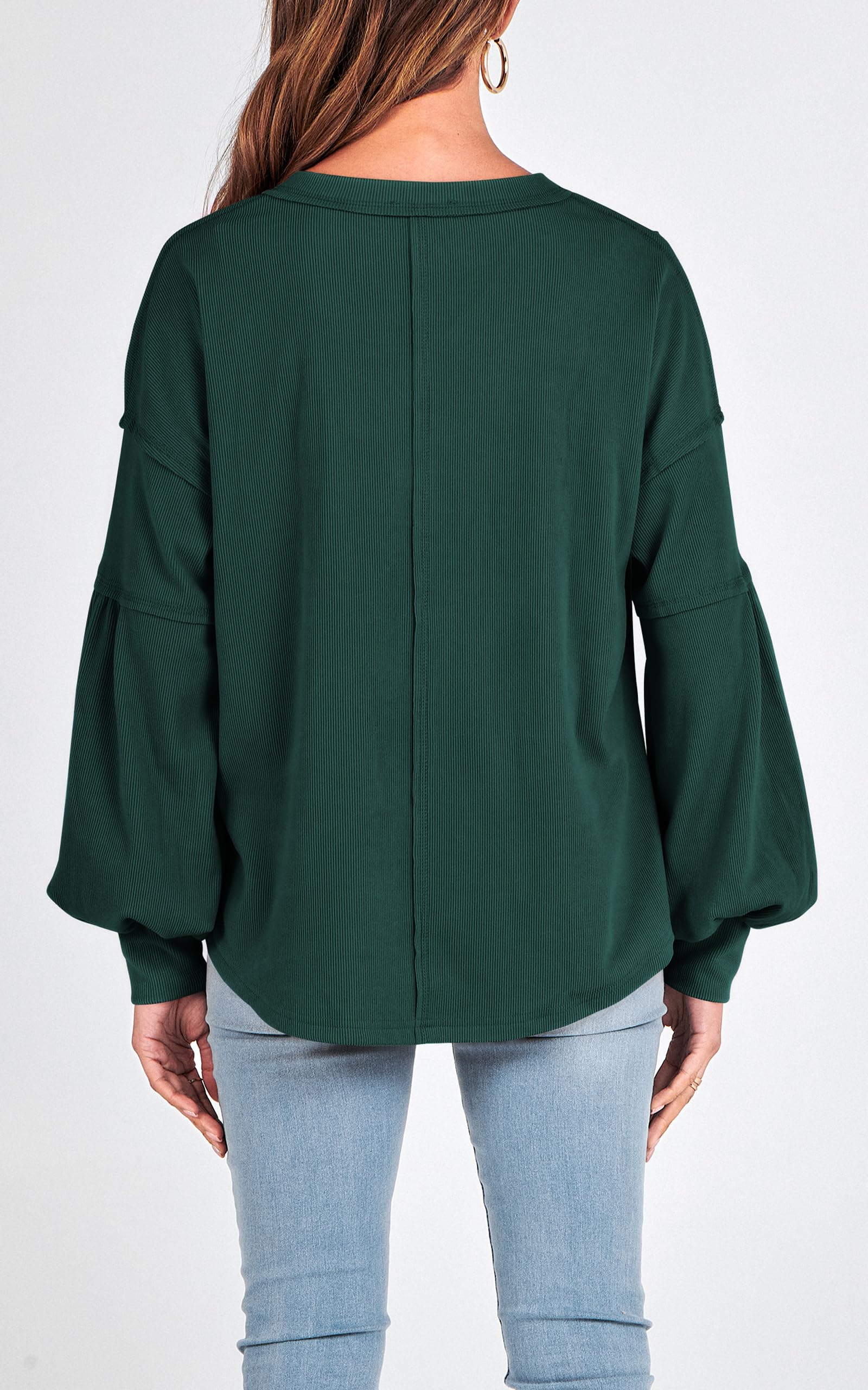 FreshPretty Womens Fall Fashion Long Sleeve Shirts Casual V Neck Ribbed Knit Blouses Pullover Trendy Loose Fit Tunic Tops