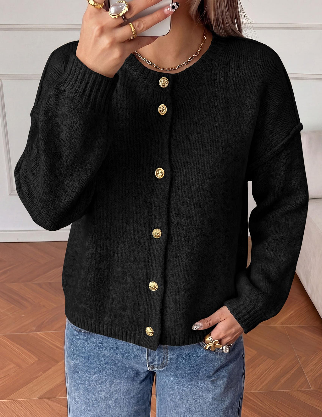 PRETTYGARDEN Women's Button up Chunky Knit Cardigan Sweaters Crew Neck, Long Sleeve, Oversized Sweaters, Relaxed Fit, Soft Cozy Casual Outerwear, Fall Outfits, Winter Fashion Clothing