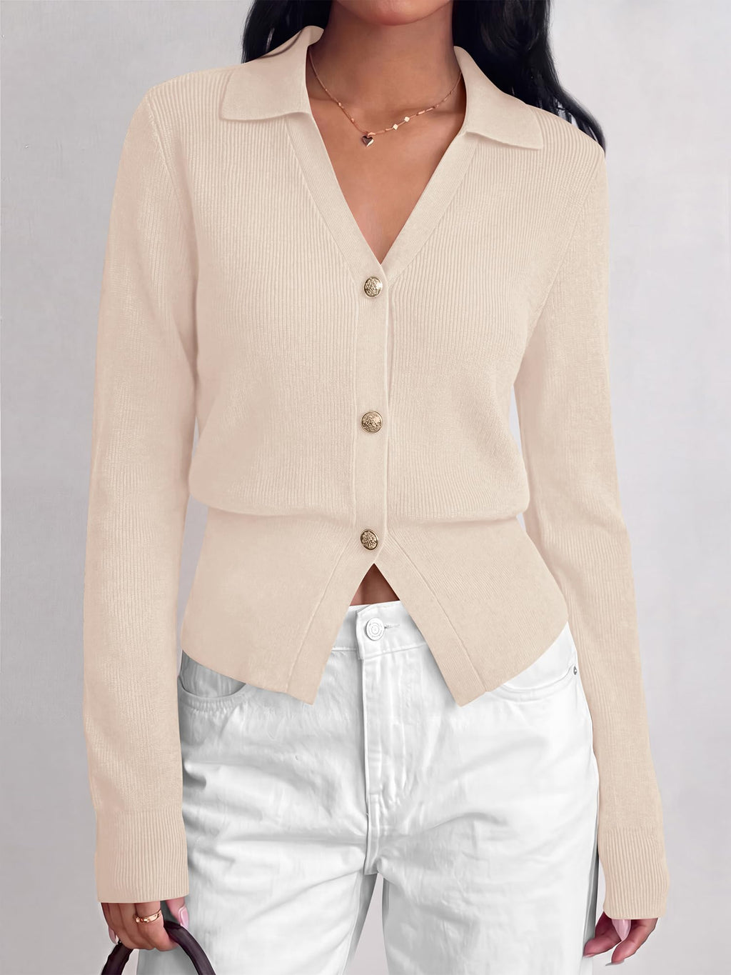 BTFBM Women Long Sleeve Lightweight Cardigans Knitted Button Down Shirts Lapel V Neck, Cropped Sweaters, Slim Fit, Ribbed, Y2K Going Out Tops, Business Casual Outfits, Spring, Fall, Winter Layering