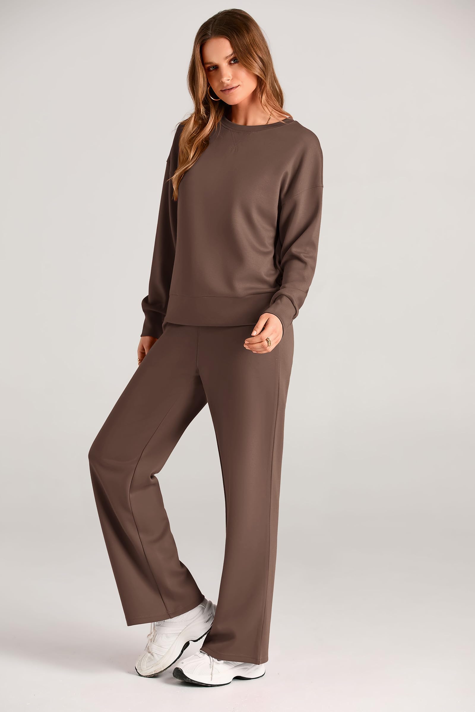 PRETTYGARDEN Womens 2 Piece Outfits Fall Long Sleeve Sweatshirt Wide Leg Pants Lounge Sets Winter Sweatsuits Tracksuit