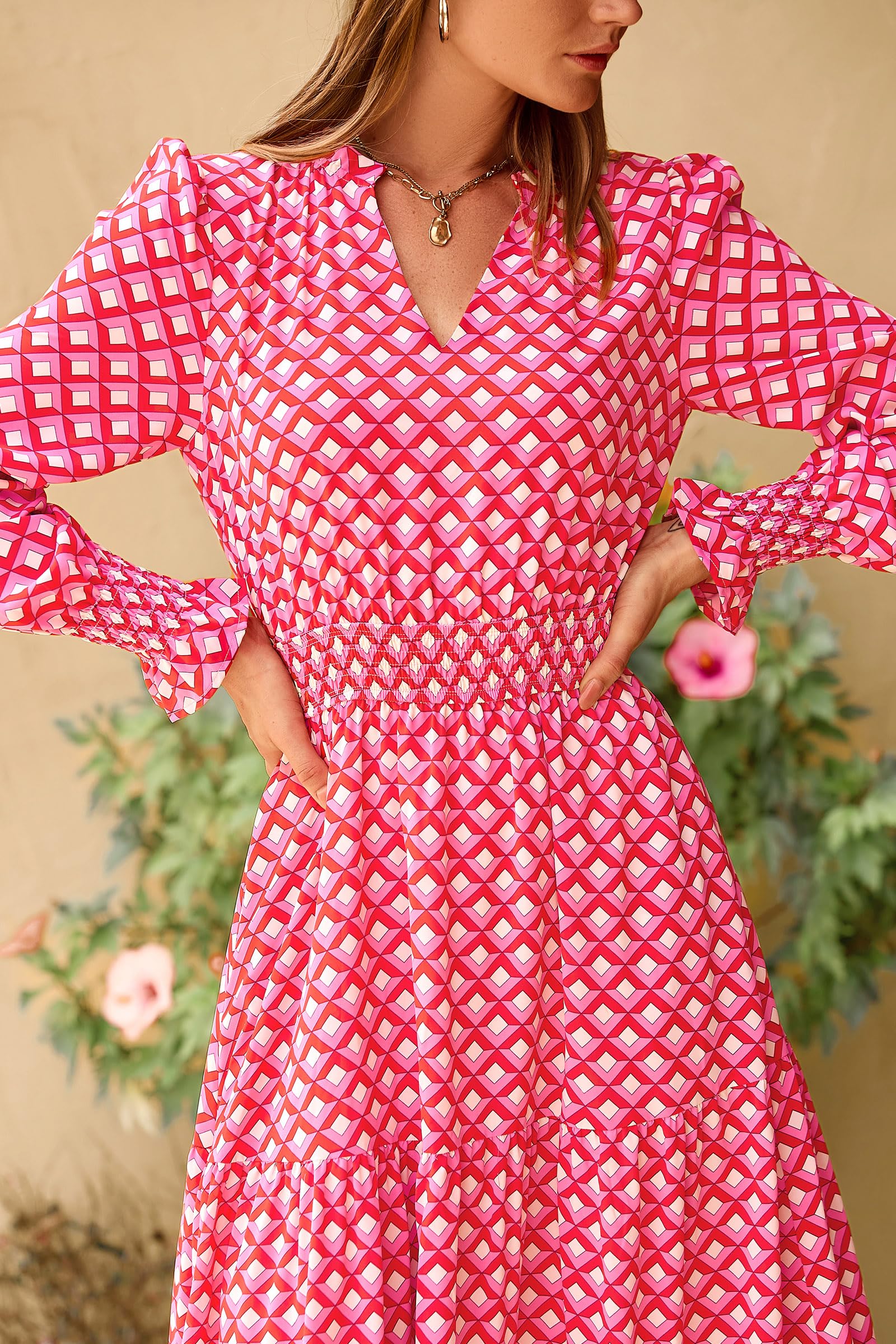 PRETTYGARDEN Women's Floral Maxi Dress Fall Long Sleeve V Neck Casual A Line Long Flowy Boho Party Dresses