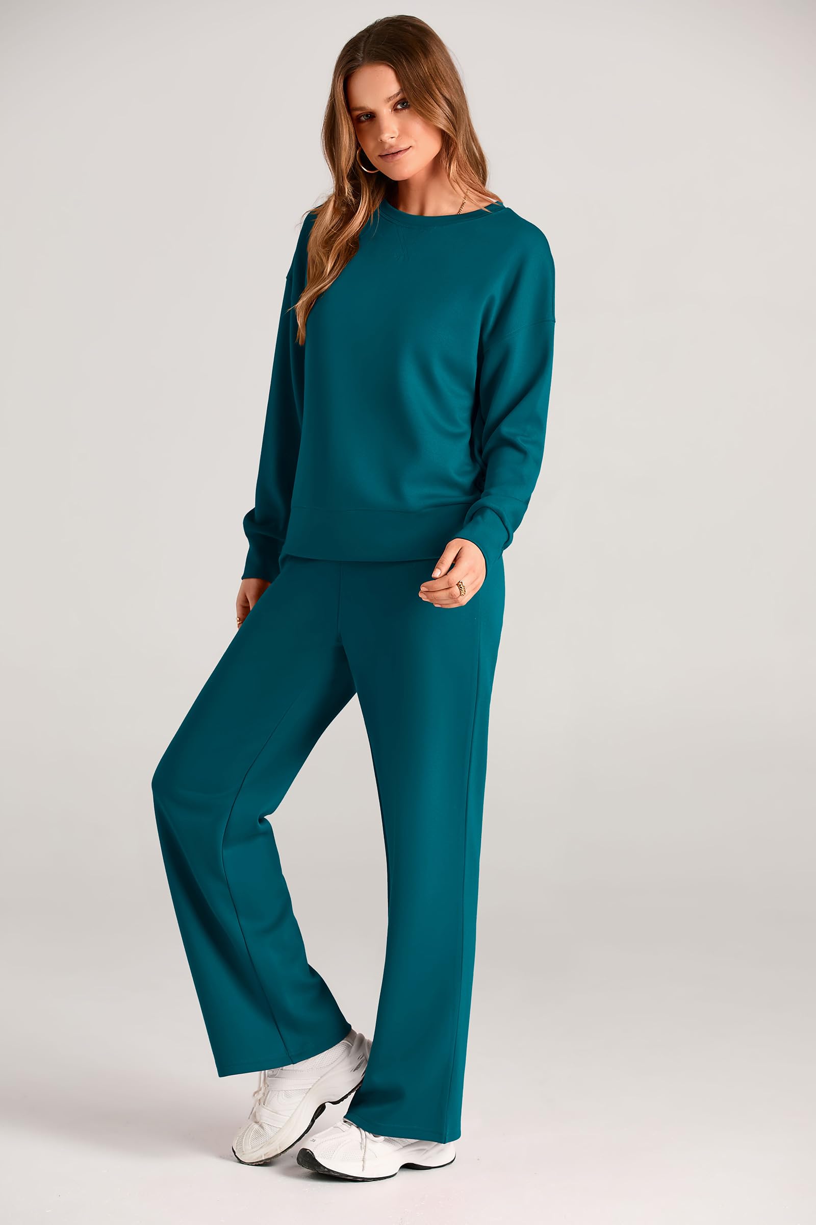 PRETTYGARDEN Womens 2 Piece Outfits Fall Long Sleeve Sweatshirt Wide Leg Pants Lounge Sets Winter Sweatsuits Tracksuit