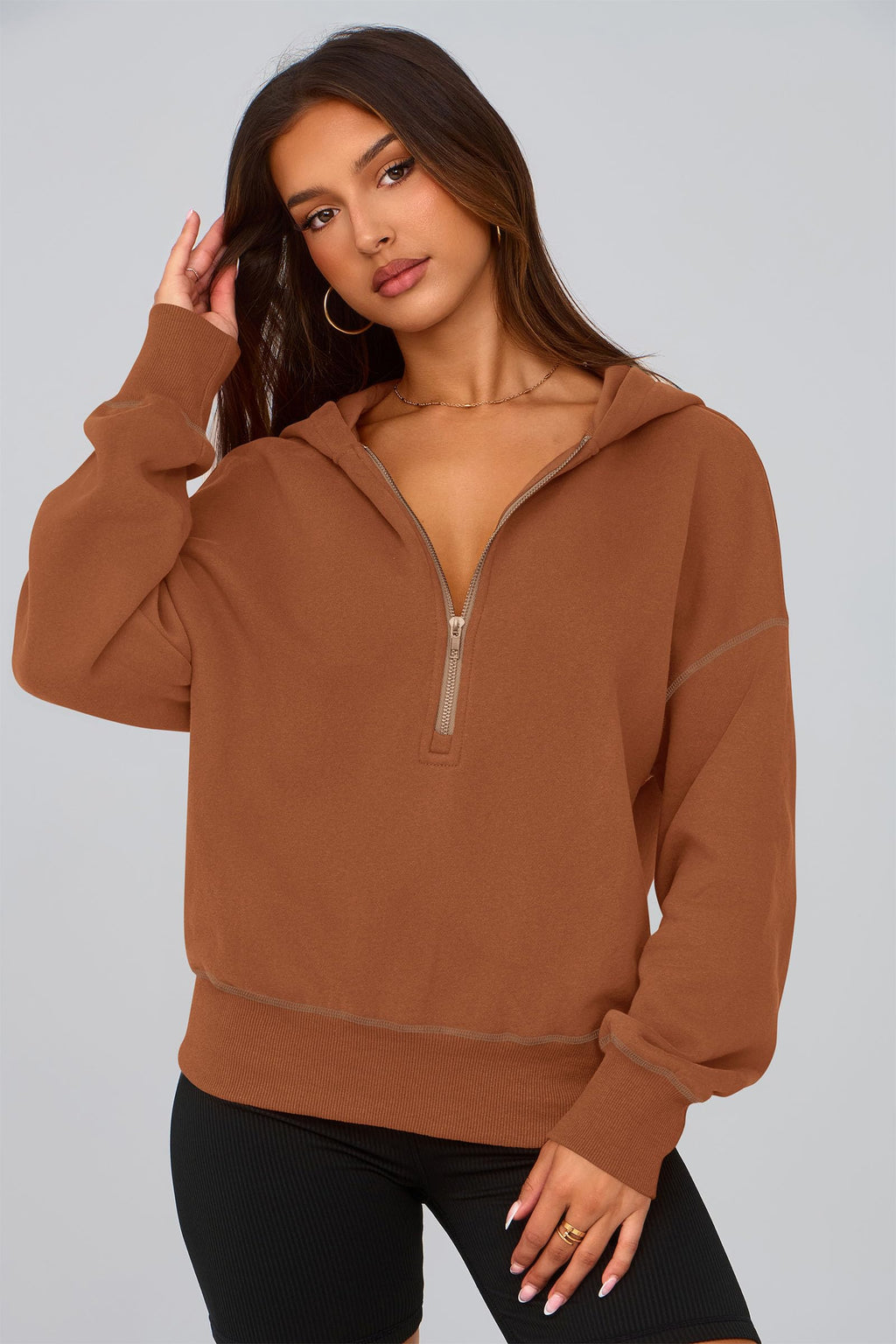 PRETTYGARDEN Women's  Fall Hooded Sweatshirts Long Sleeve Half Zip Cropped Hoodies Pullover Winter Fashion Clothes